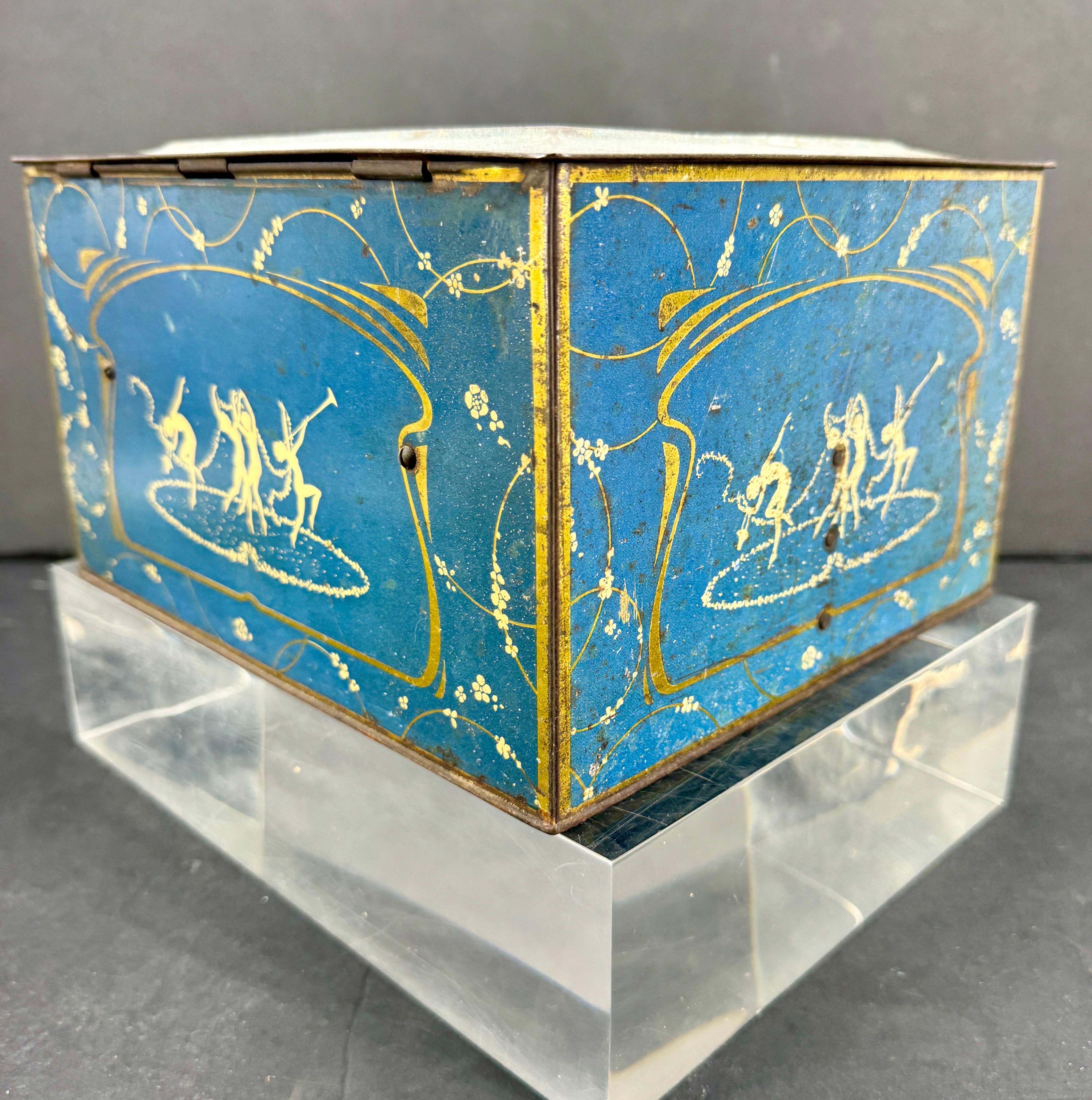 Early Blue Toleware Chicago Globe Soap Tin Bin Box For Sale 1