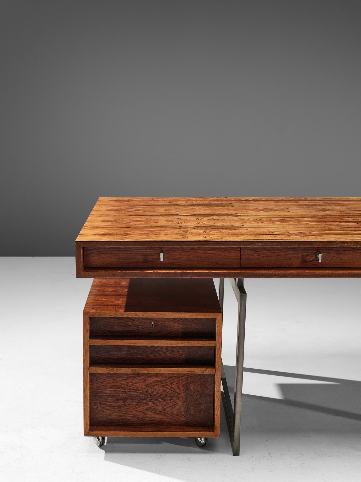 Early Bodil Kjaer Executive Rosewood Writing Table and Cabinet In Good Condition In Waalwijk, NL