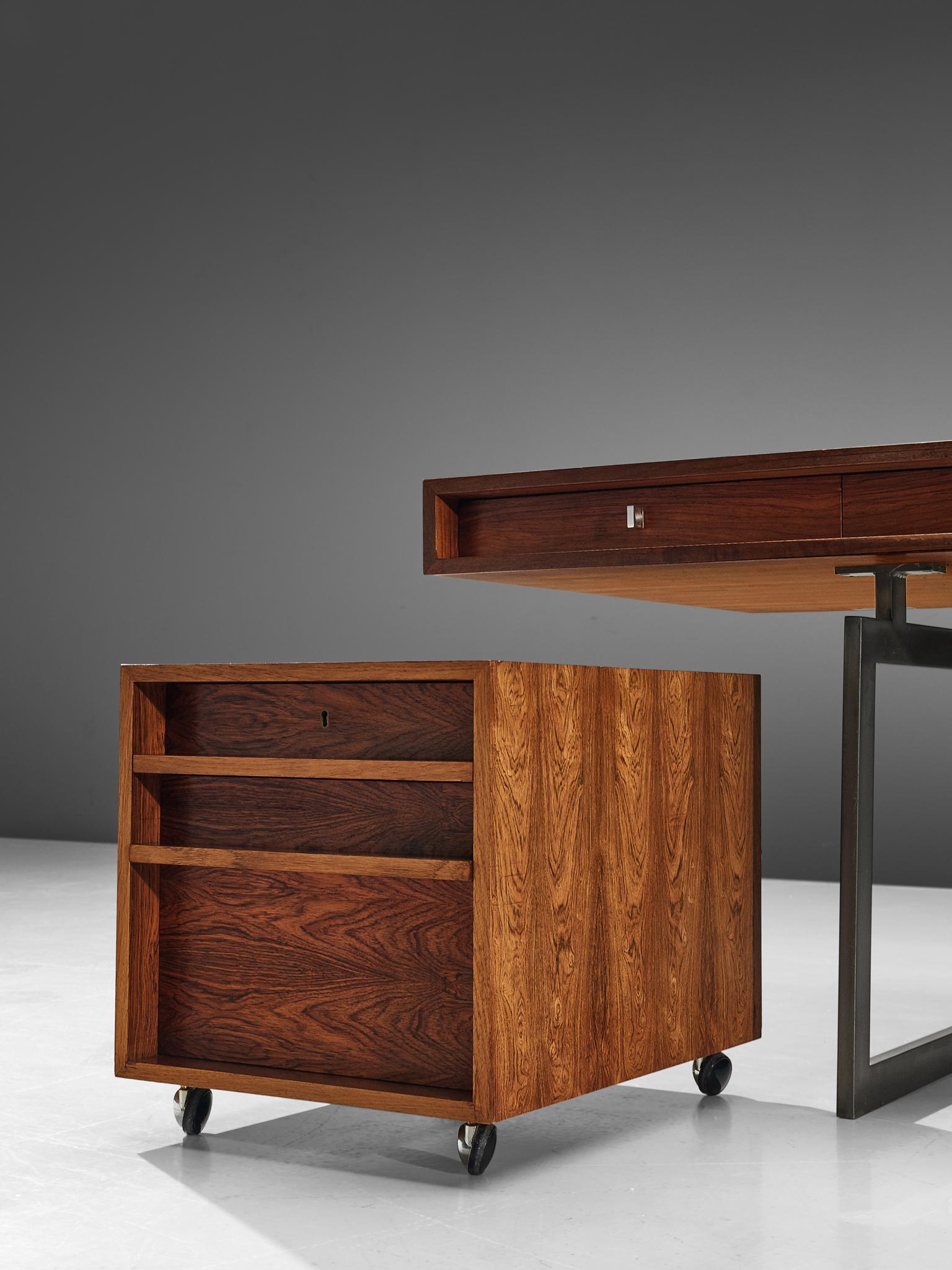 Mid-20th Century Early Bodil Kjaer Executive Rosewood Writing Table and Cabinet