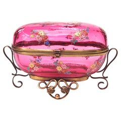Early Bohemian Enamel Moser large, Bronze Metal Mounted Box and Lid, 1895