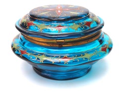 Early Bohemian Enamel Moser large, metal bound box and lid, 1895