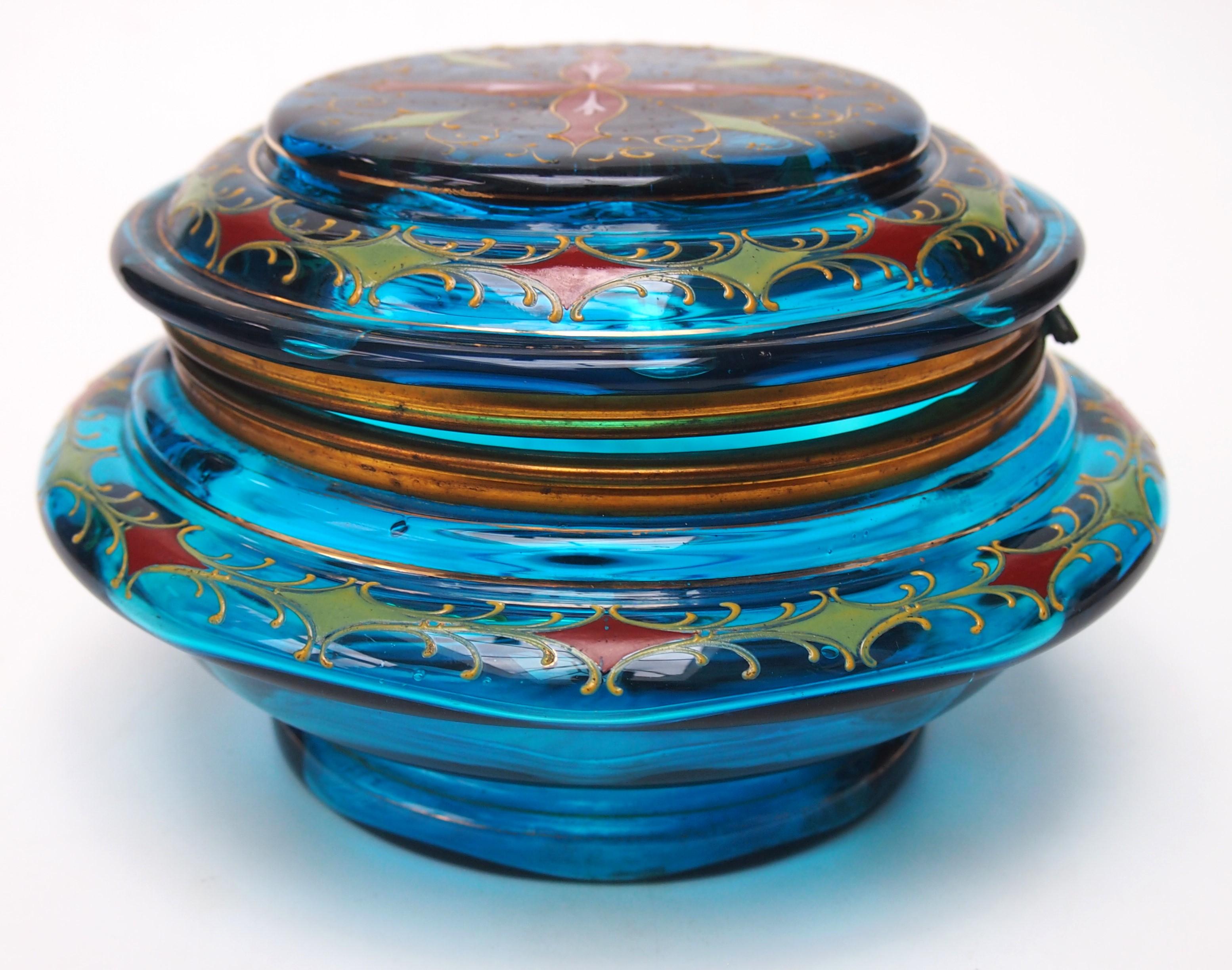 Arts and Crafts Early Bohemian Enamel Moser large, metal bound box and lid, 1895 For Sale
