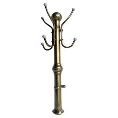 Early Brass and Porcelain Coat and Hat Wall Rack, Early 1900s