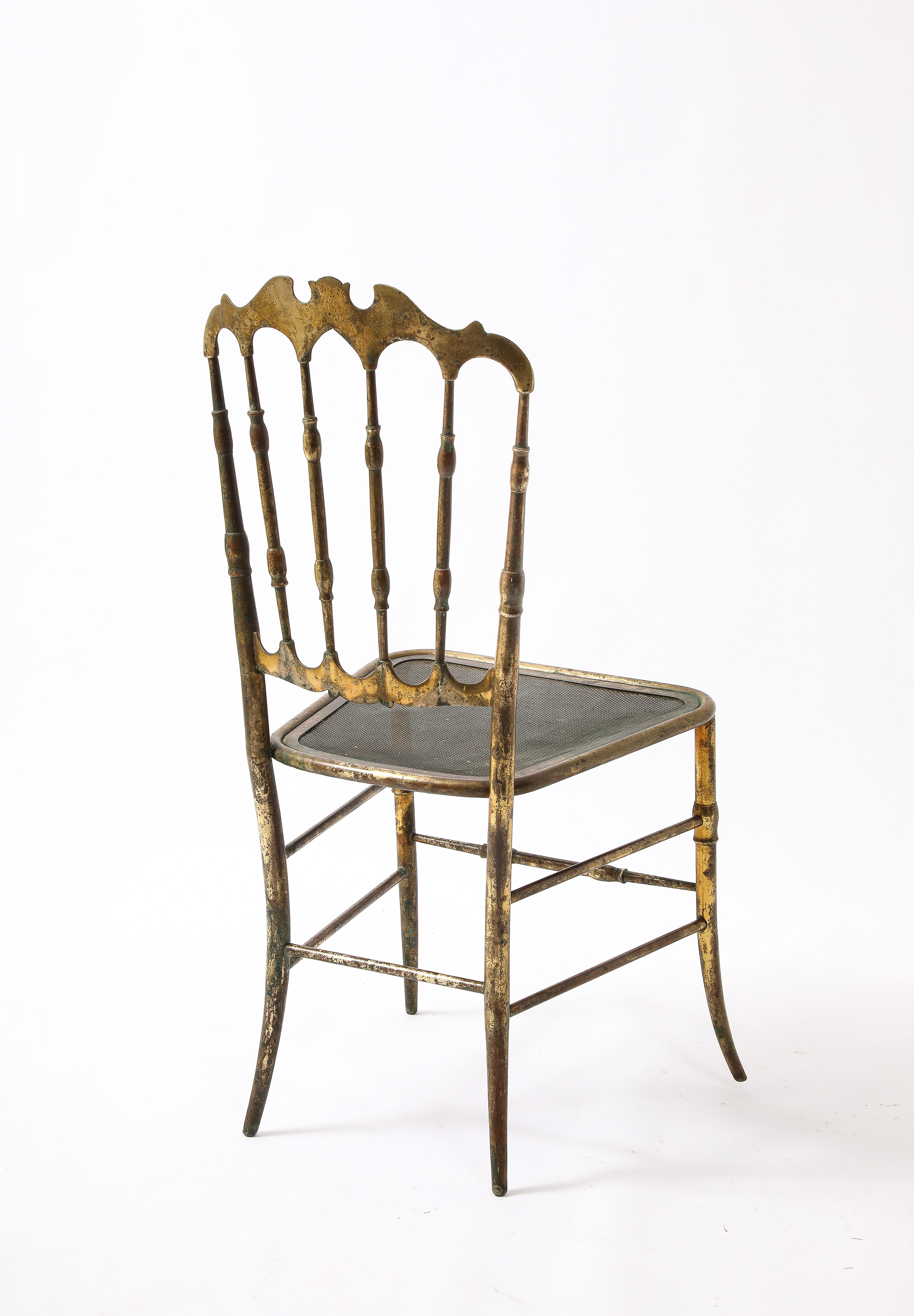 Early Brass Charivari Chair, Italy 1930's In Fair Condition For Sale In New York, NY