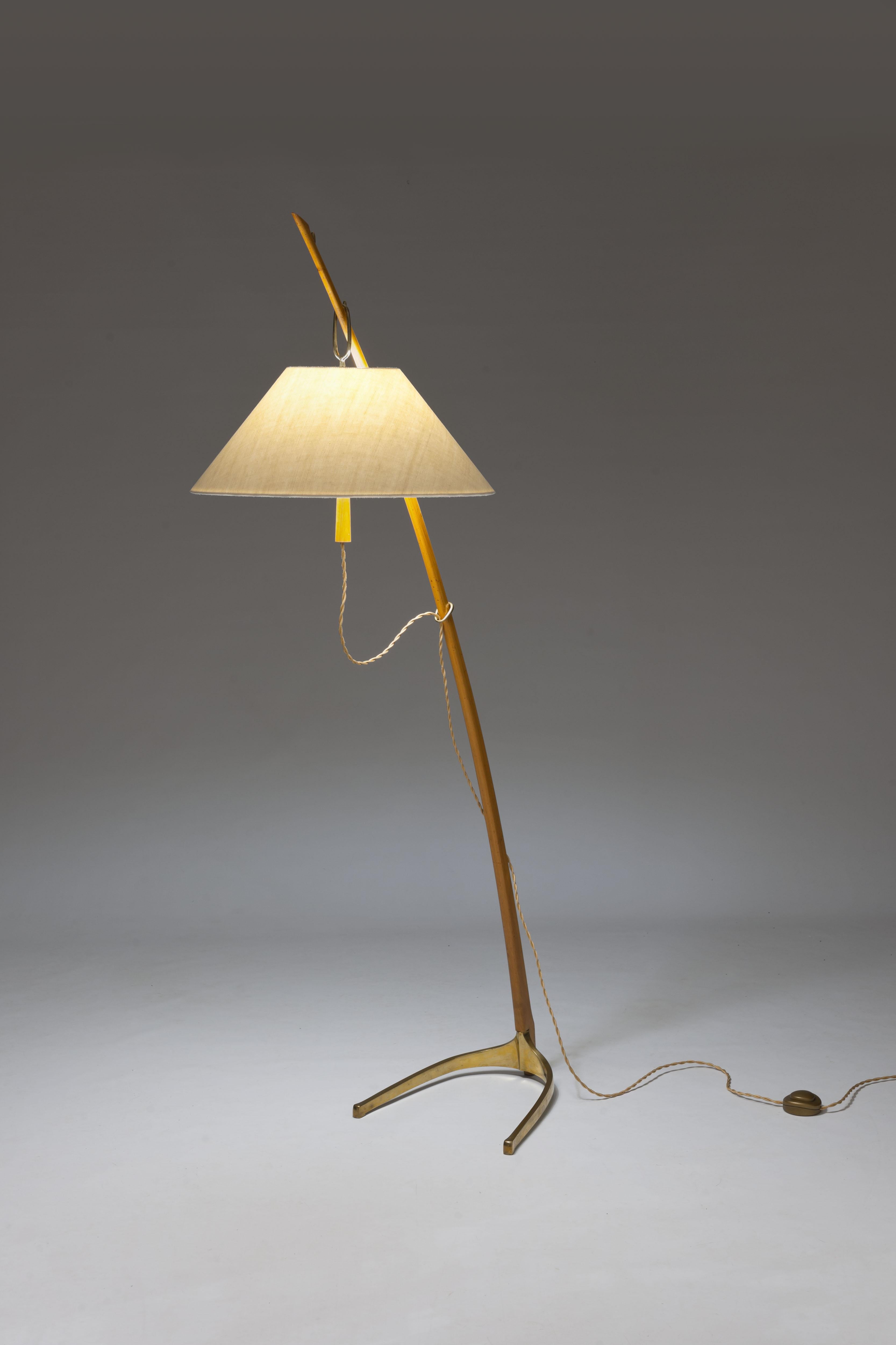 Mid-Century Modern Early Brass 'Dornstab' Floor Lamp by J.T. Kalmar Austria