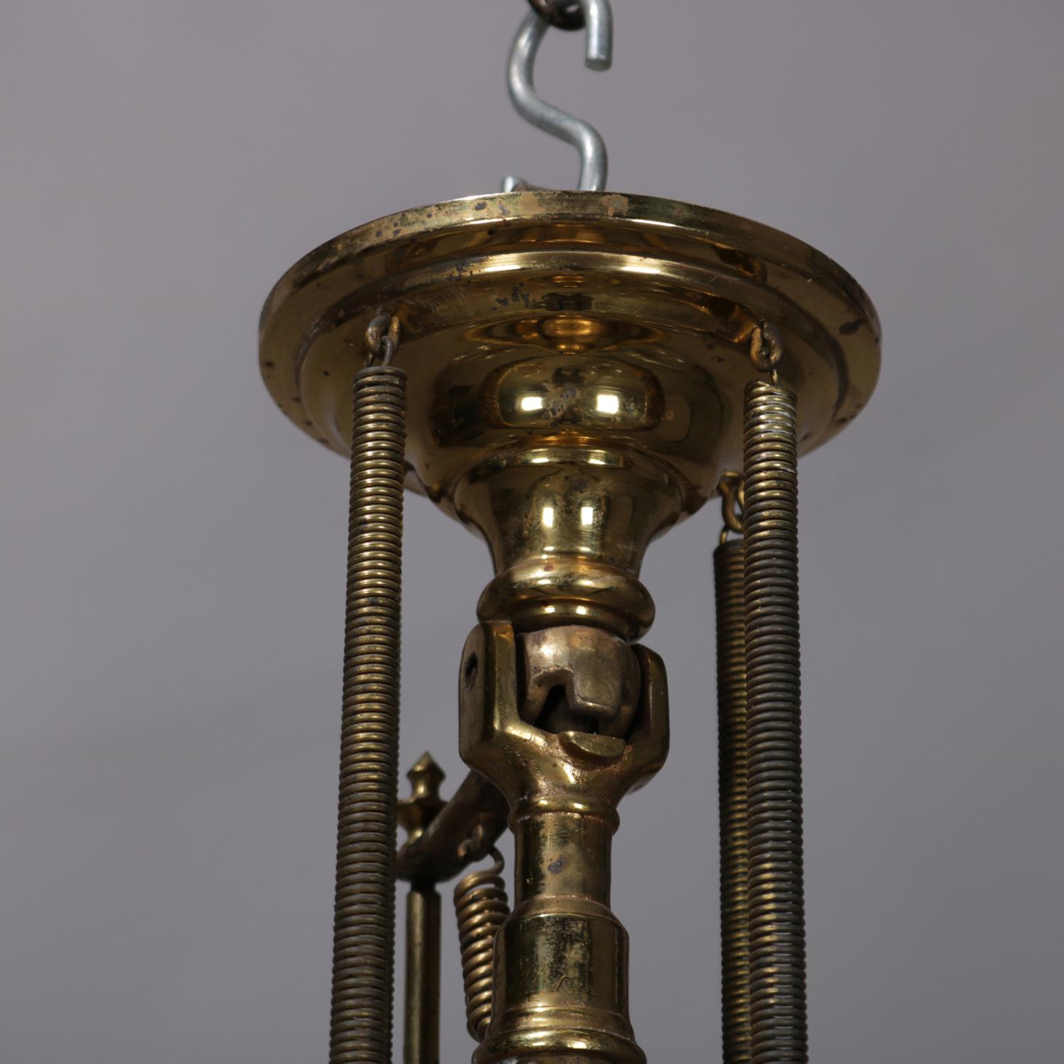 American Early Brass Kerosene 4-Light Gas Chandelier, circa 1870