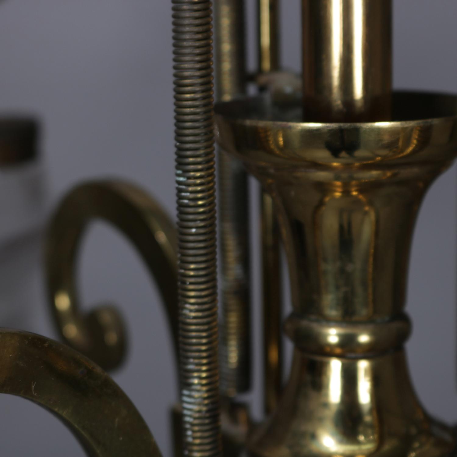 19th Century Early Brass Kerosene 4-Light Gas Chandelier, circa 1870