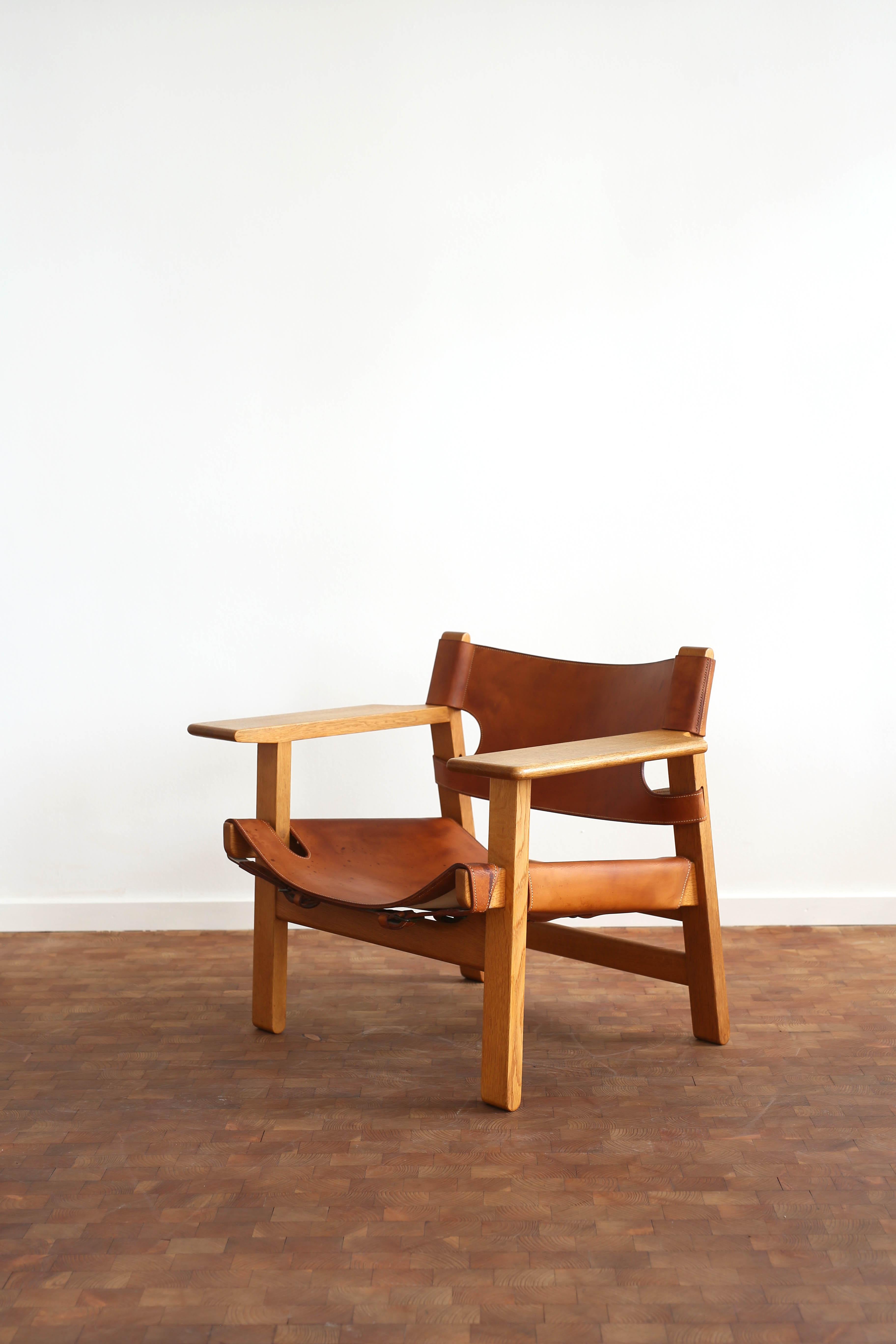 Leather Early Børge Mogensen, 'The Spanish chair', 1958 For Sale