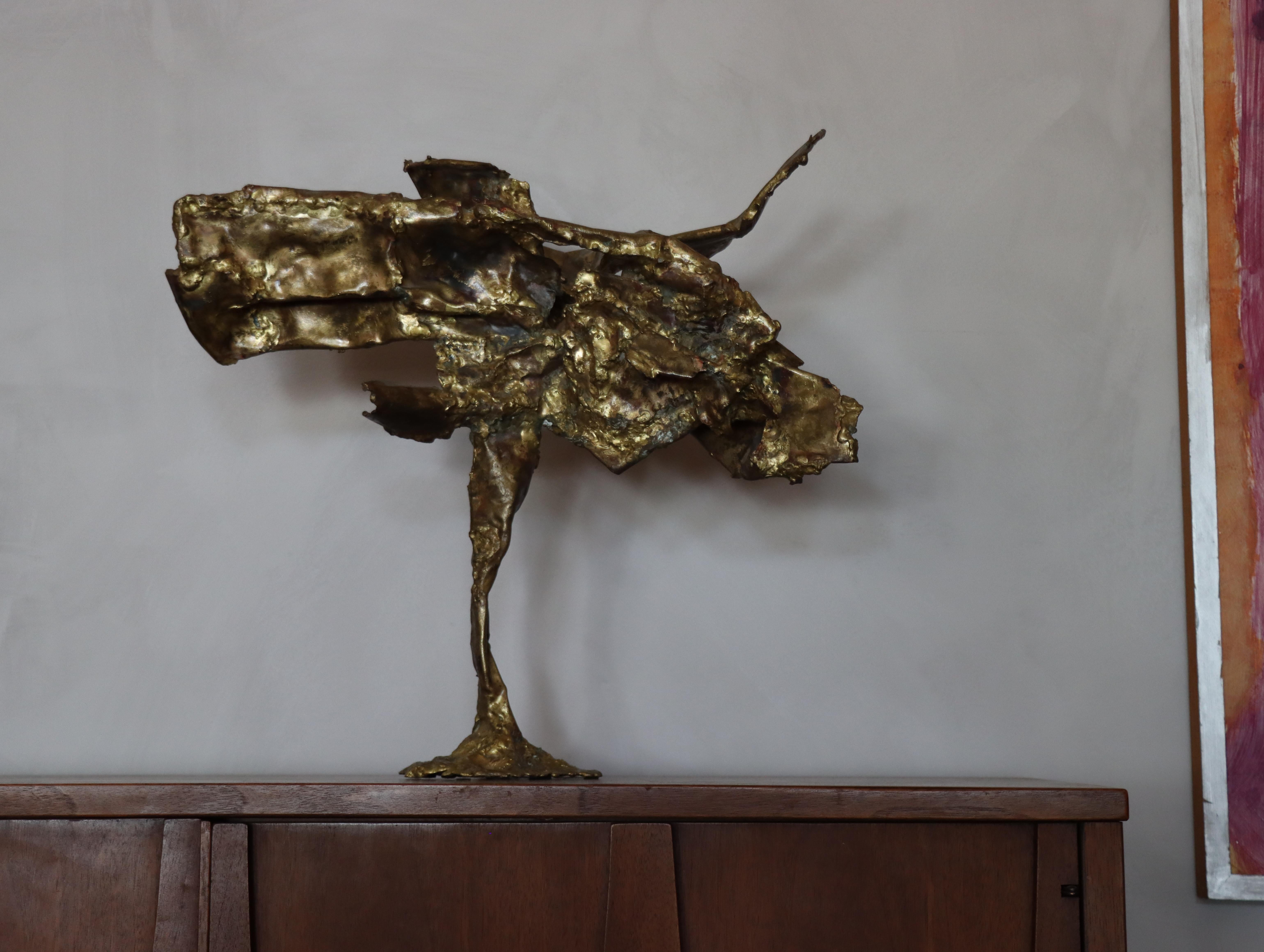 Beautiful and early “bonsai” table top sculpture by Silas Seandel. This rare work is made entirely from bronze and shows Seandel’s early studio aesthetic. 
A lovely mixture of a delicate stem with well proportioned upper form makes this a stand out