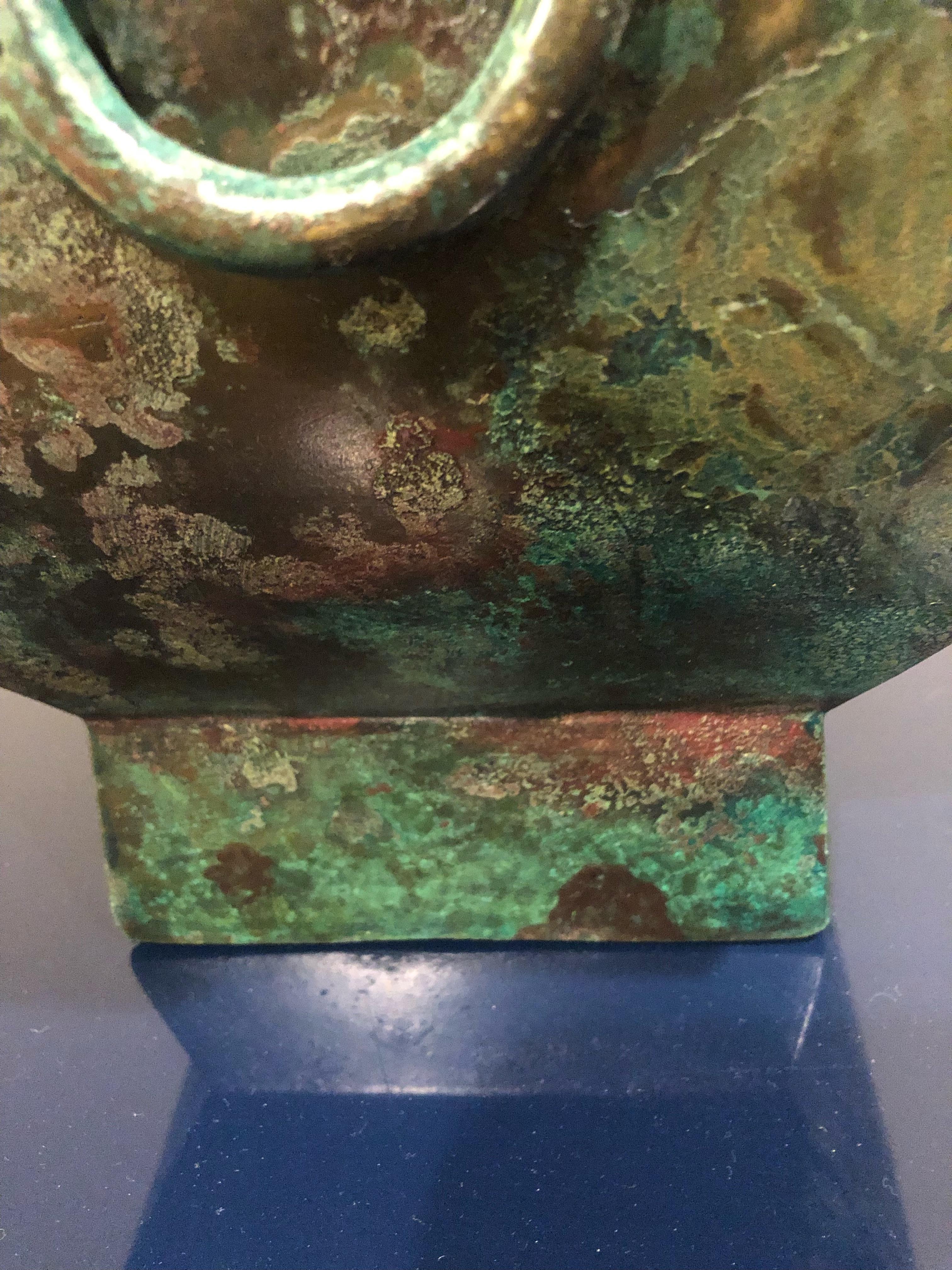 Early Bronze Fang Hu Ritual Wine Vessel Han Dynasty For Sale 6