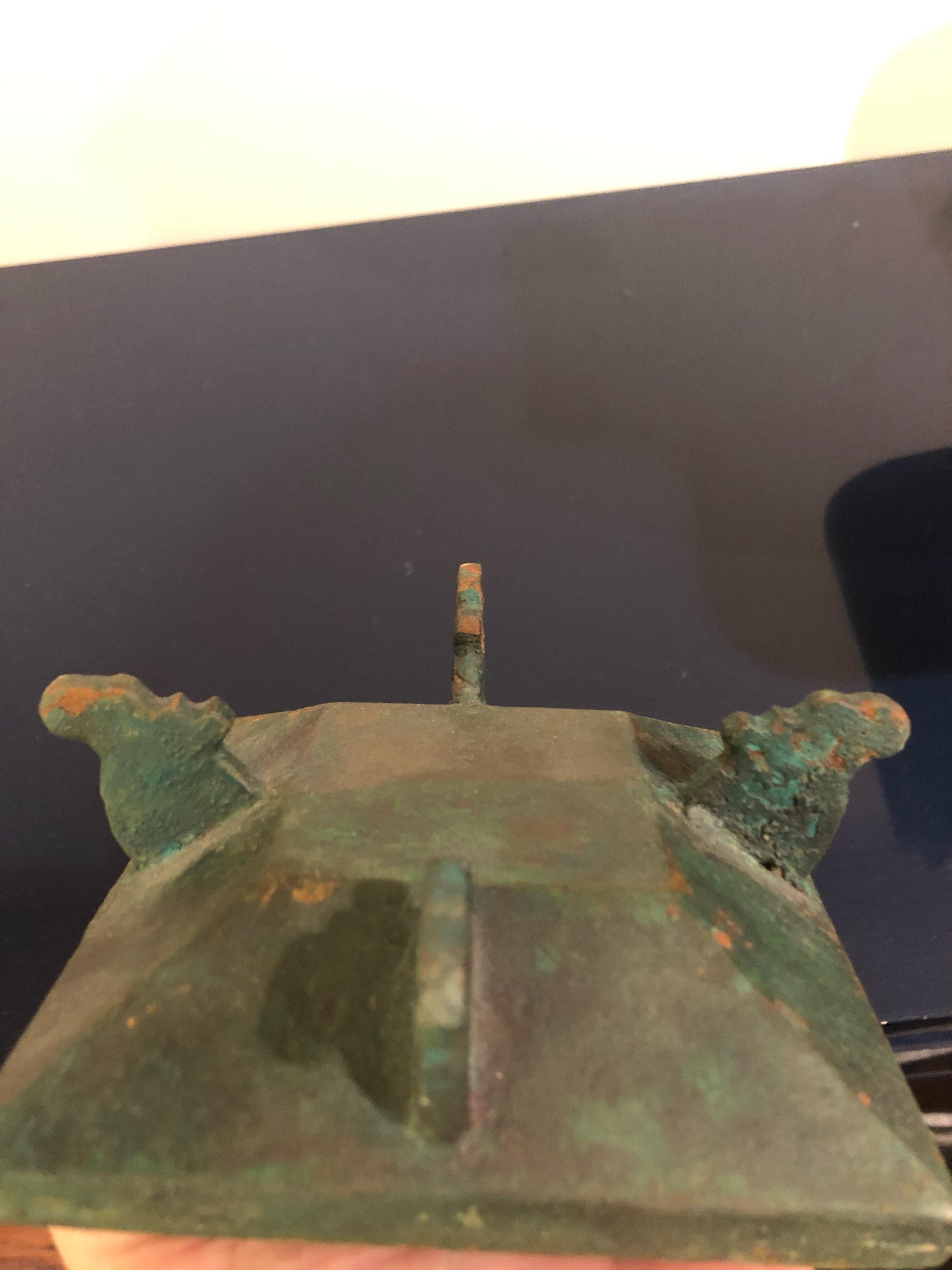 Early Bronze Fang Hu Ritual Wine Vessel Han Dynasty For Sale 4