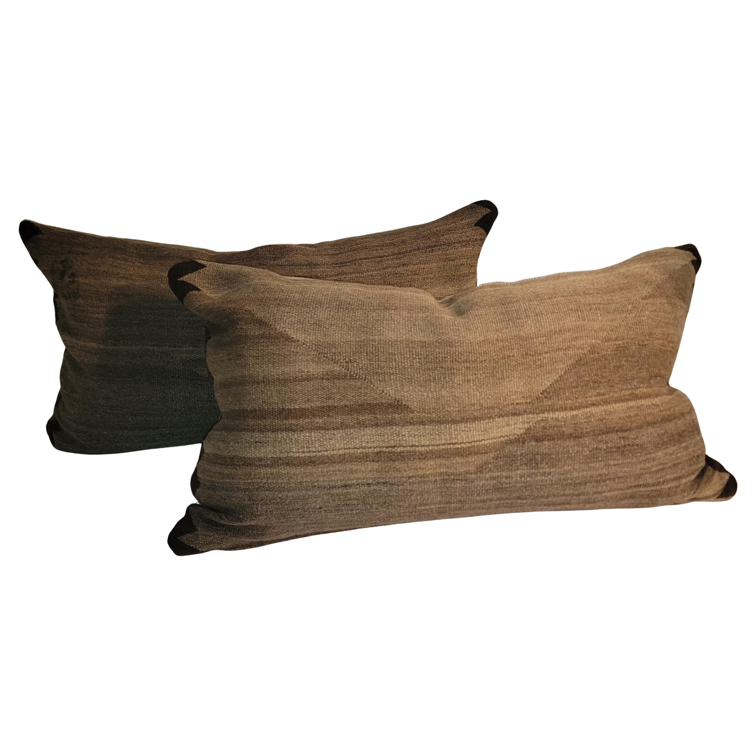 Early Brown Navajo Weaving Pillows -Pair