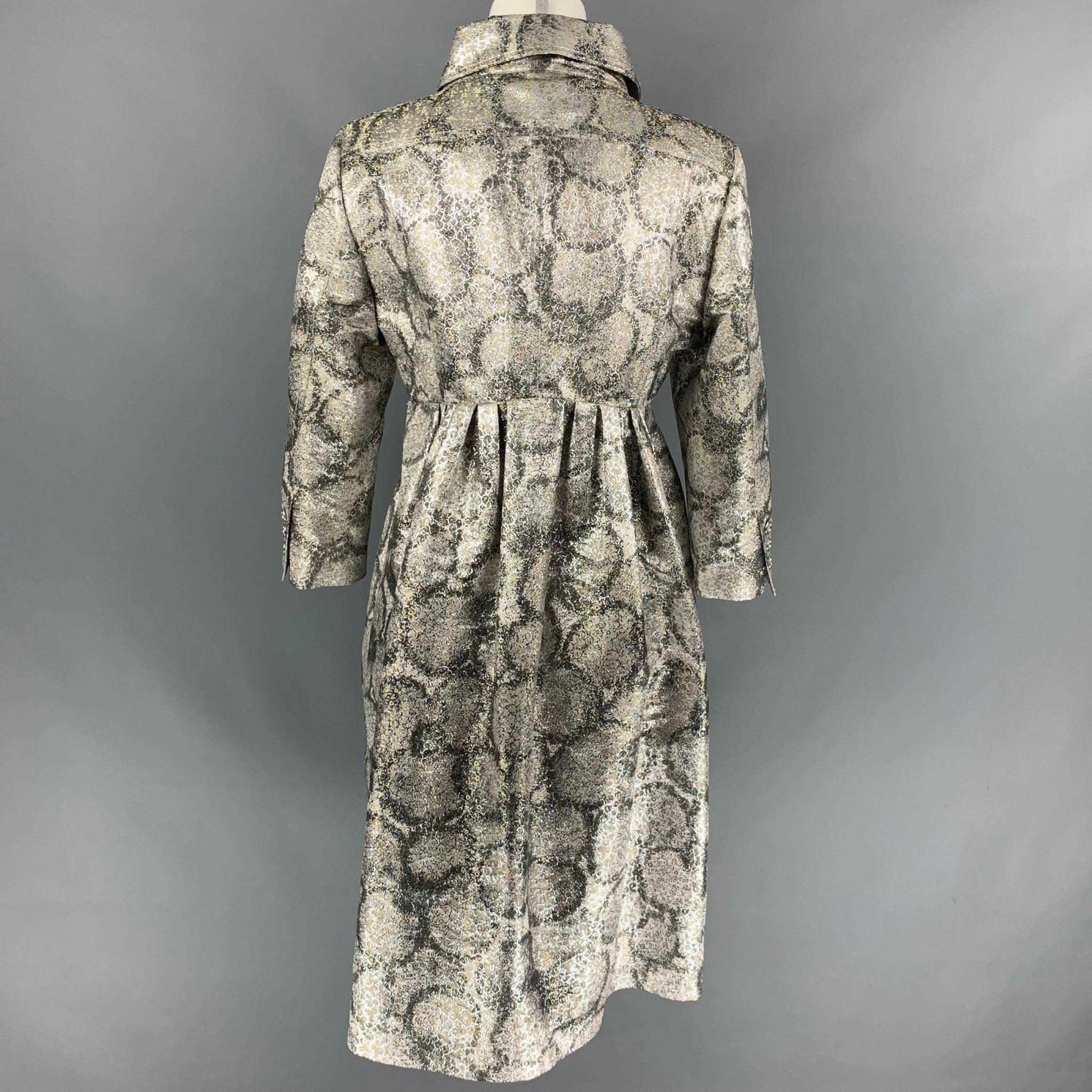 Women's Early BURBERRY PRORSUM Size 6 Silver Metallic Jacquard Silk Blend Coat For Sale