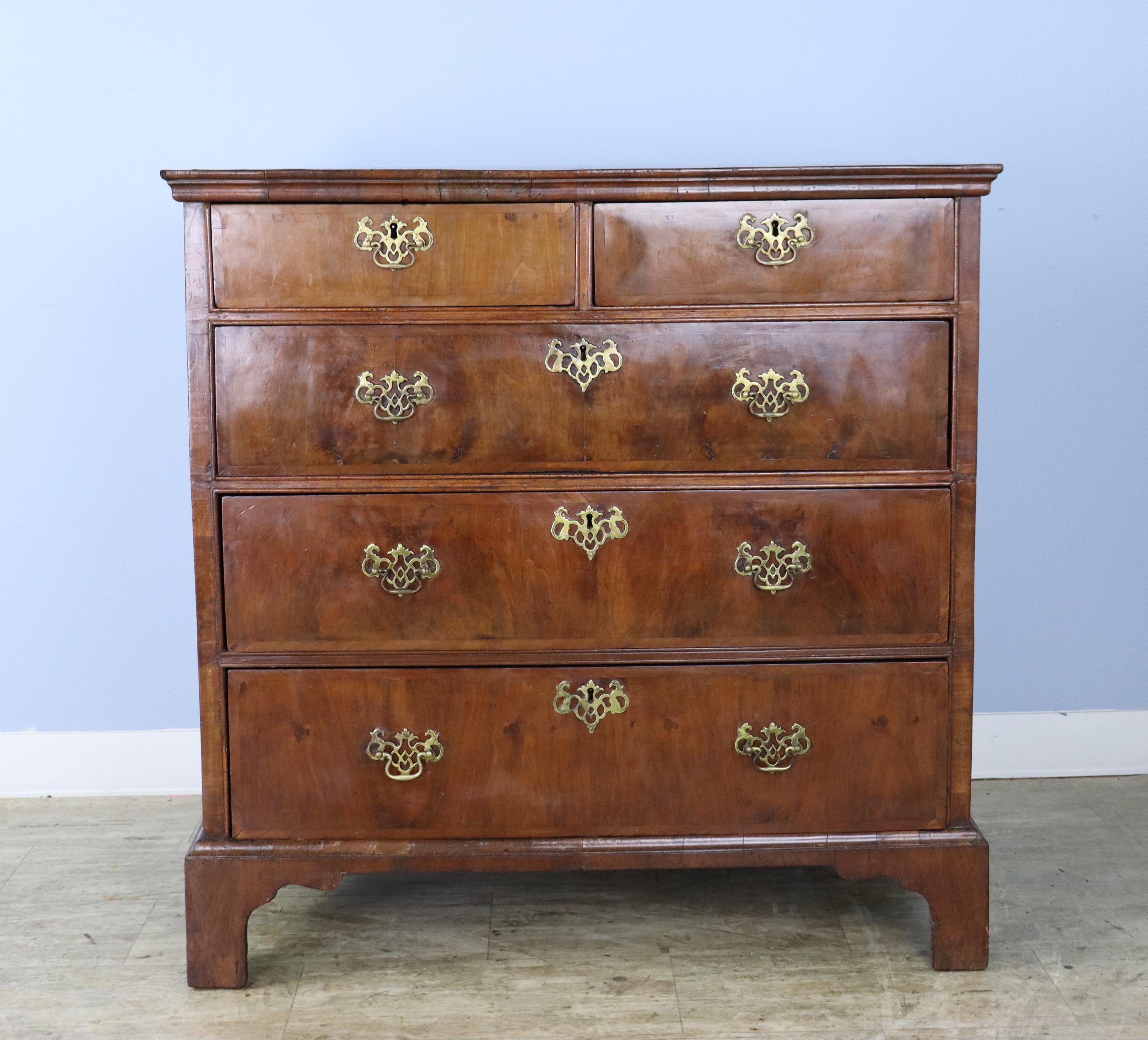 English Early Burl Walnut Veneered Chest of Drawers,  George I Period For Sale