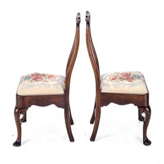 Early c.18th George I Pair of Mahogany Silk Upholstered Side Chairs c1720