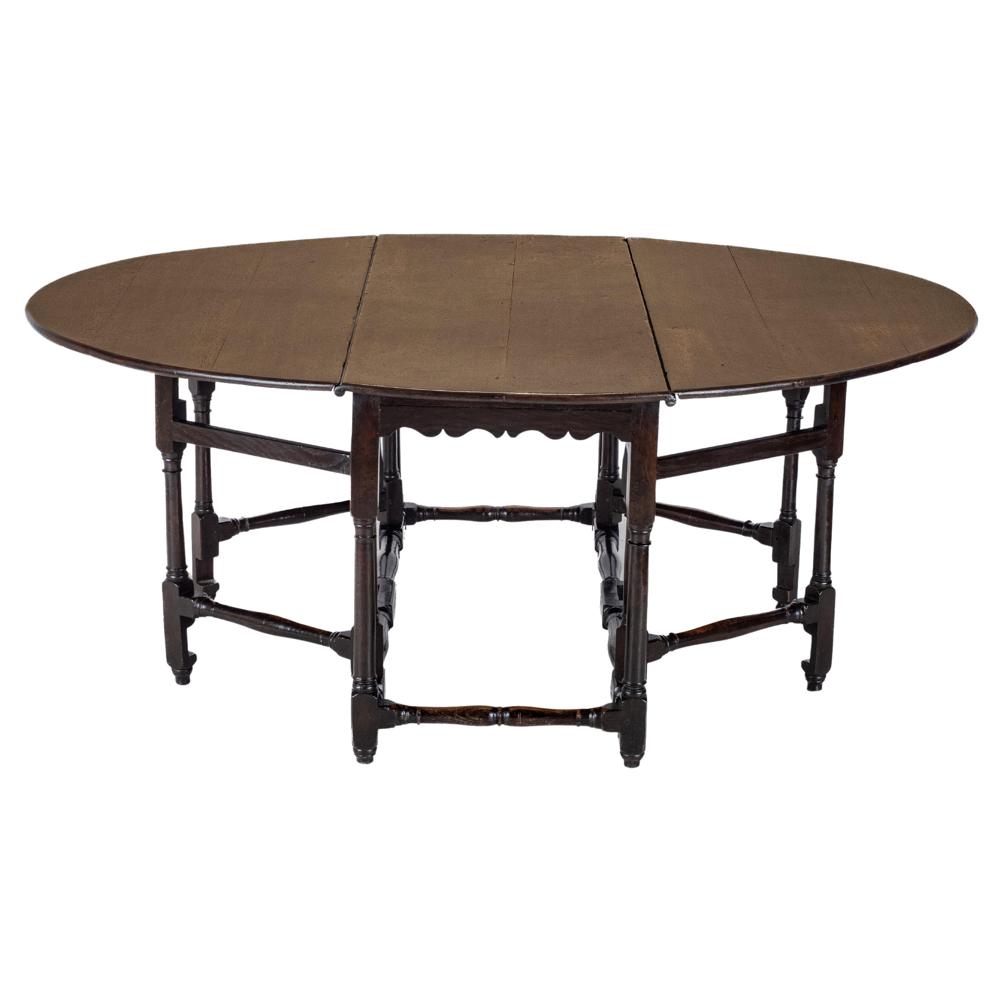 Early 18th Century Large Oak Double Gateleg 8 Seater Oval Country Dining Table