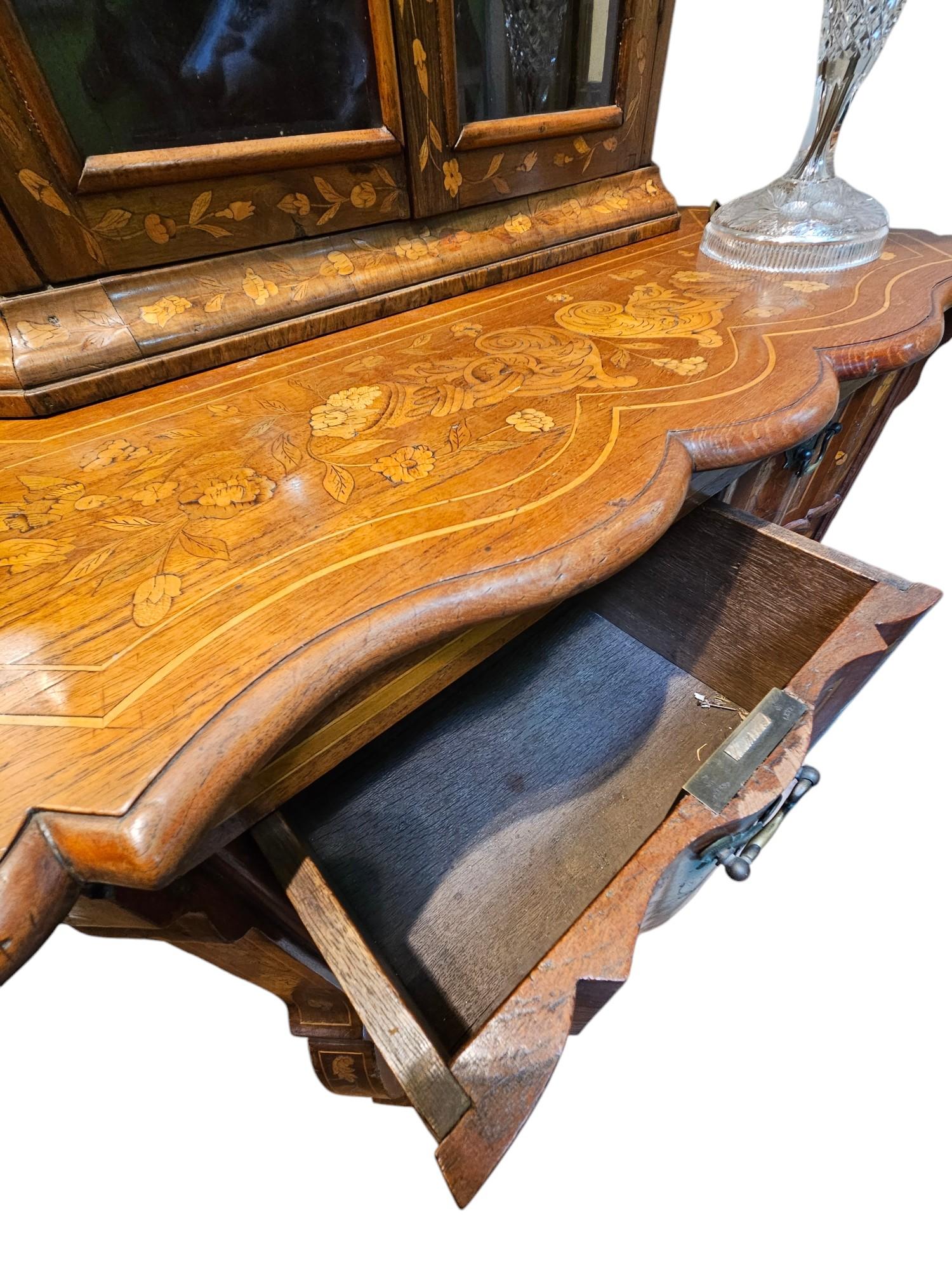 Early Victorian Early C19th Dutch Marquetry Bookcase on Chest For Sale