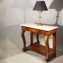 French Empire Console Table with Mirror Back and Carrara Marble Top