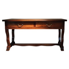 Early 19th Century French Two-Drawer Walnut Console Table / Desk