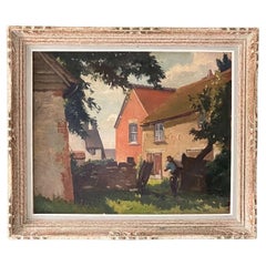 Early C20th Farmworker In Landscape Oil Painting Early C20th Farmworker In Landscape Oil Painting