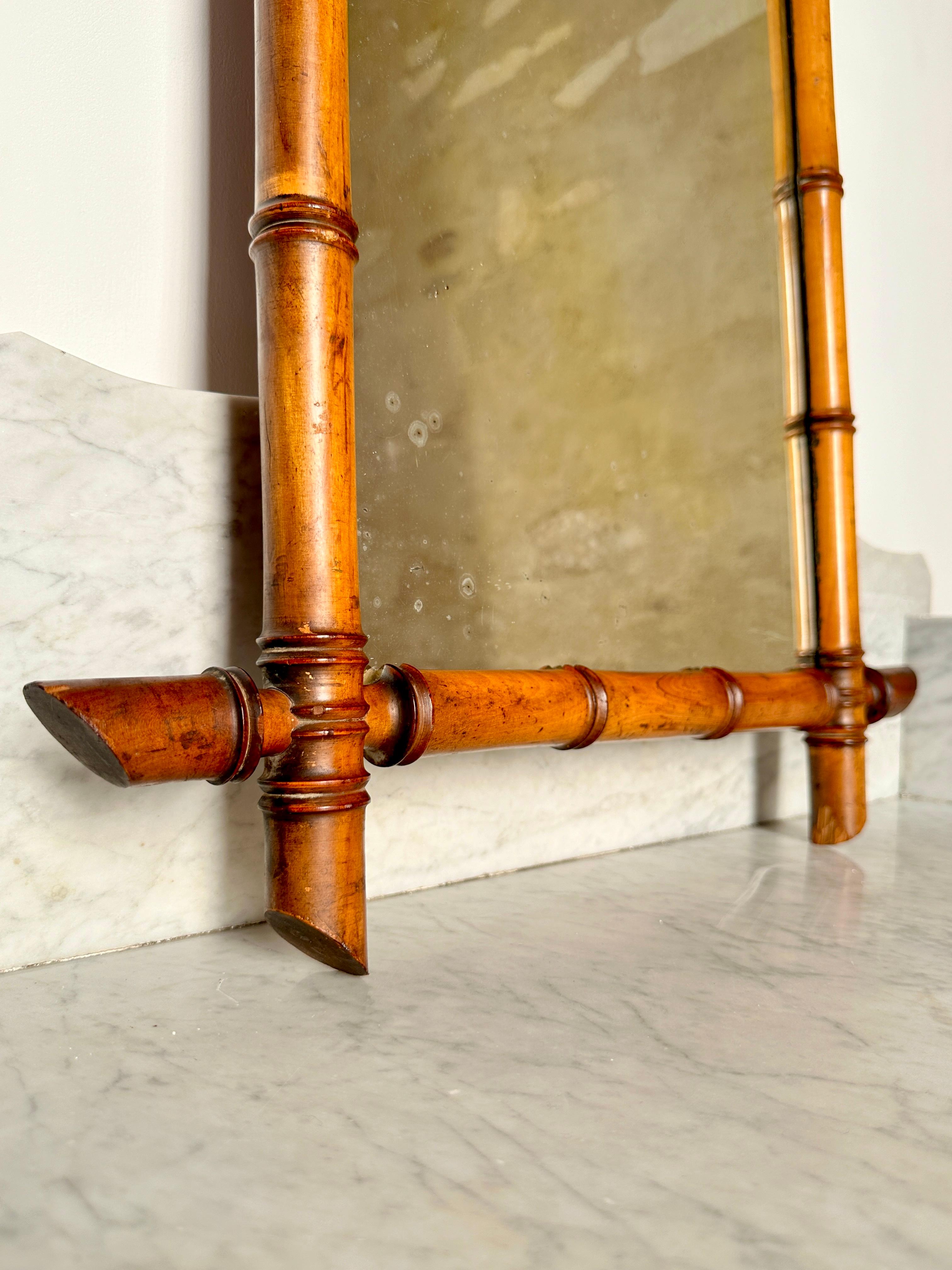 Turned Early C20th Faux Bamboo Mirror For Sale