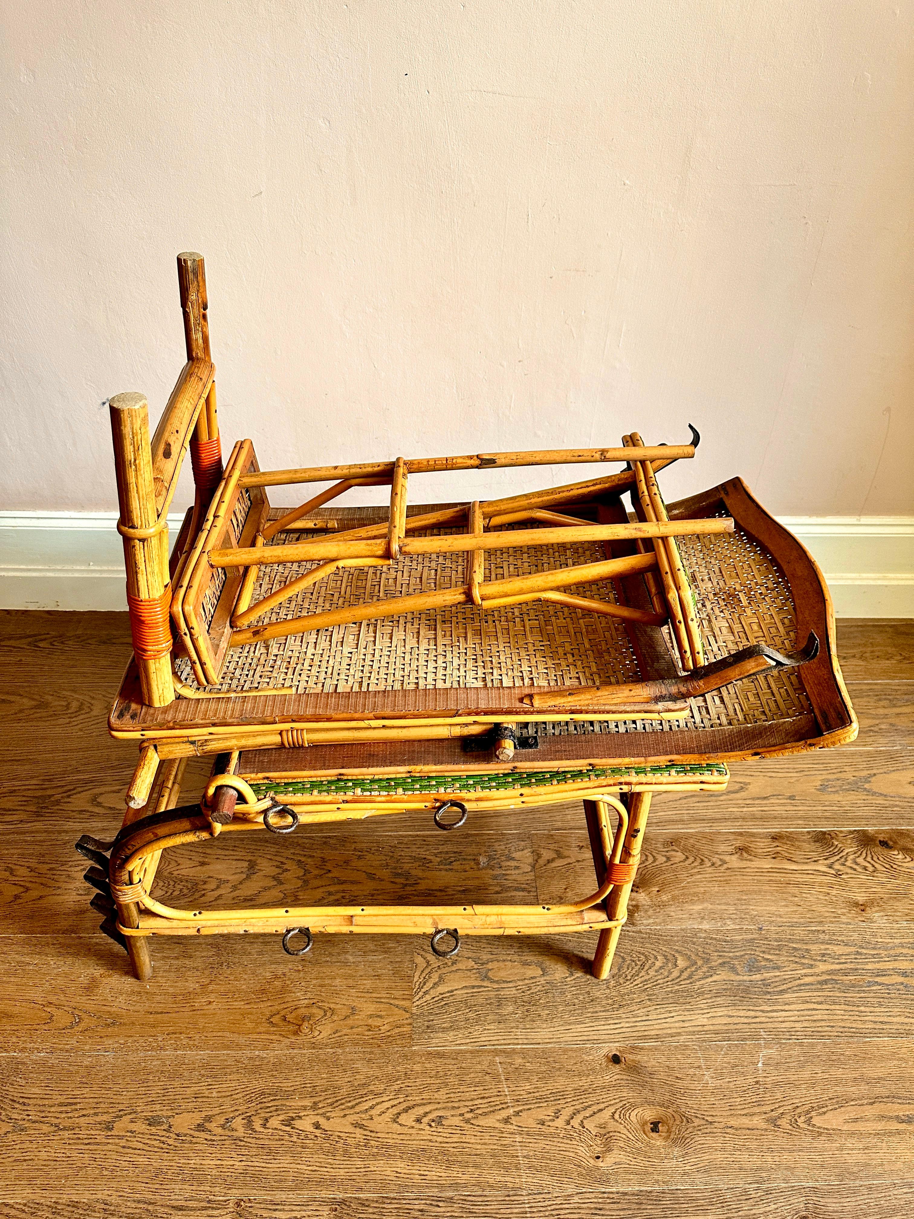 Early C20th French Bamboo & Rattan Chaise Longue Sun Lounger For Sale 4