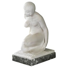 Early C20th Italian Marble Sculpture Of A Lady Bathing