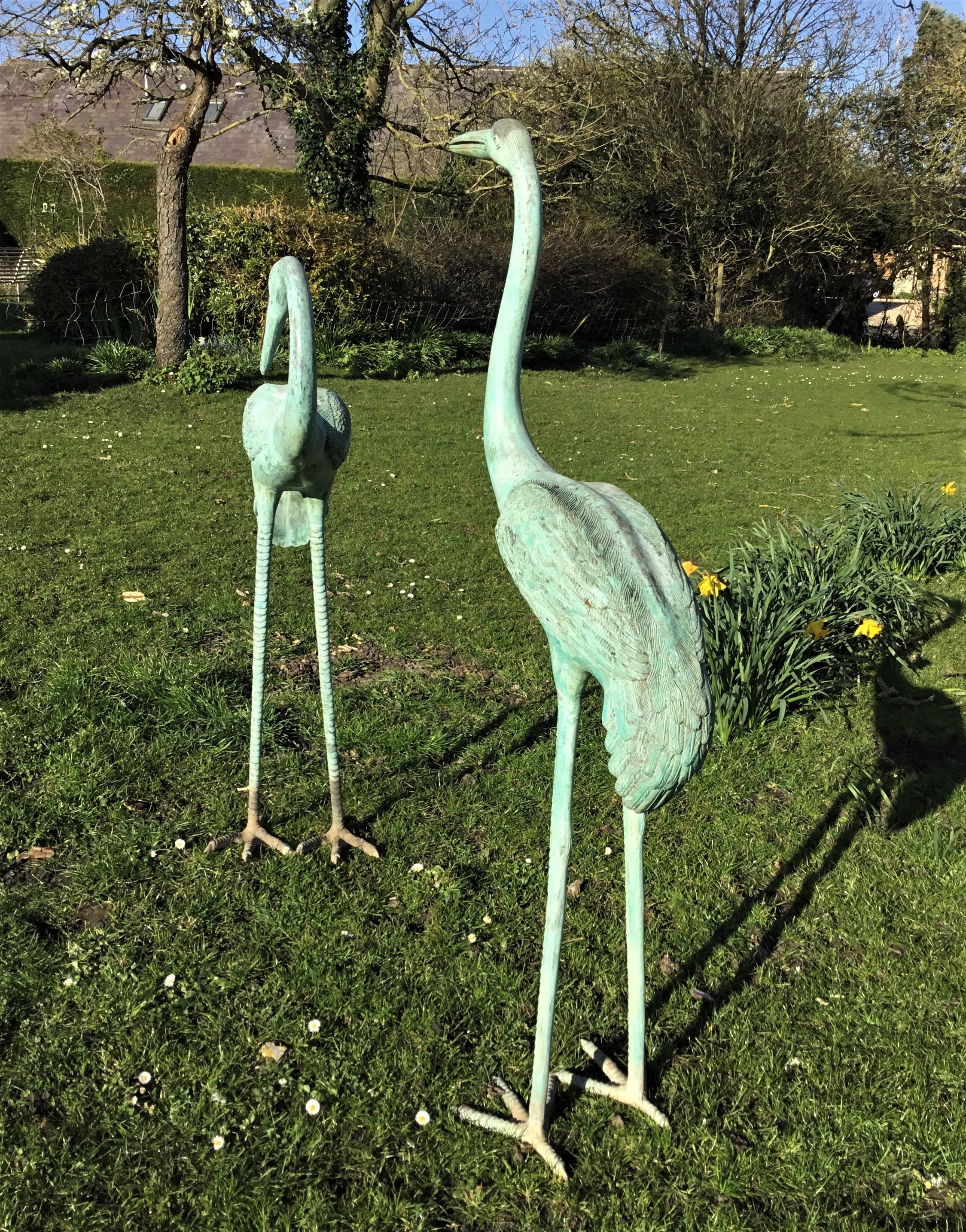 Early 20th Century Large Pair of Japanese Bronze Life-Size Cranes For Sale 8
