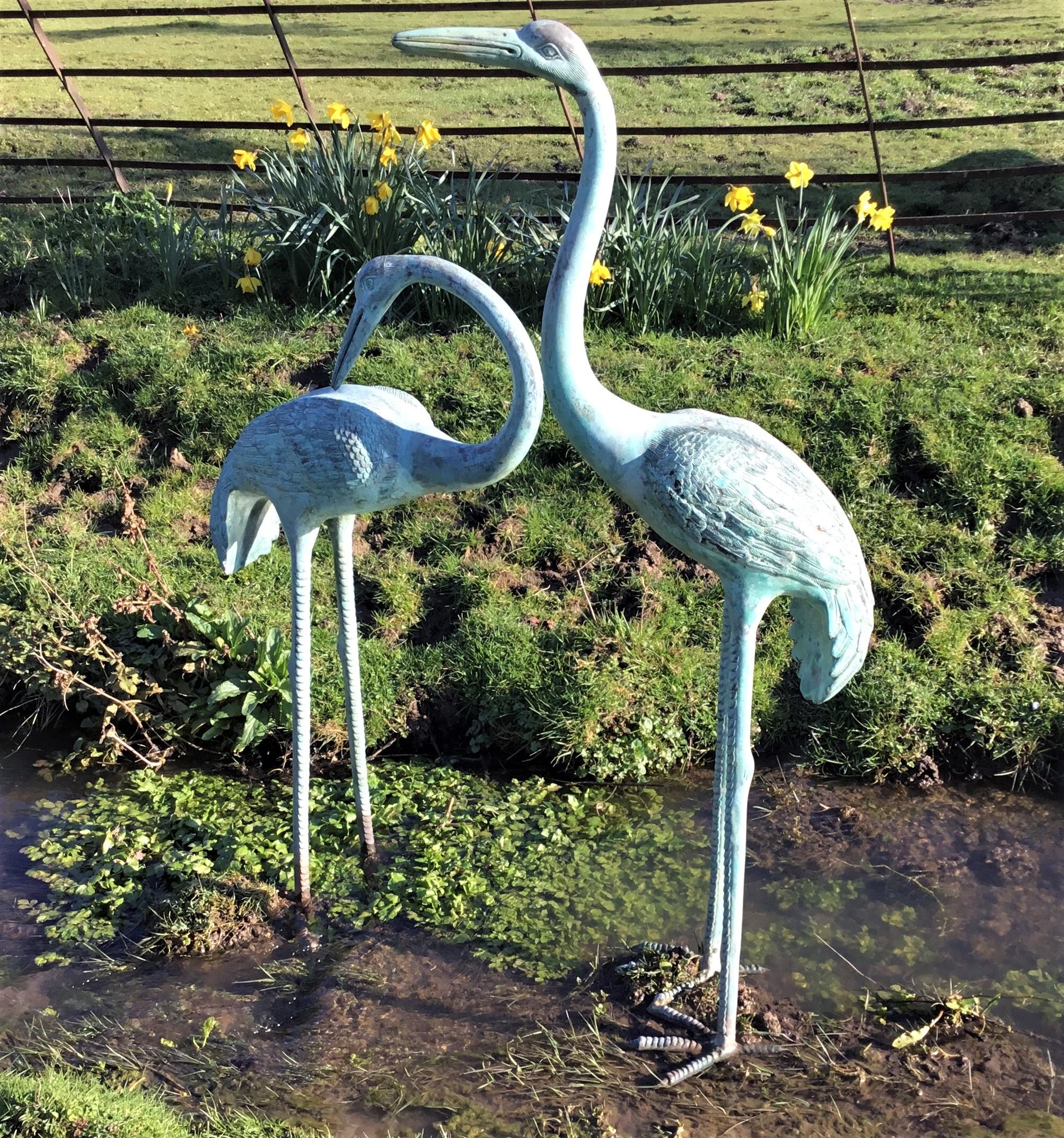 Early 20th Century Large Pair of Japanese Bronze Life-Size Cranes For Sale 9