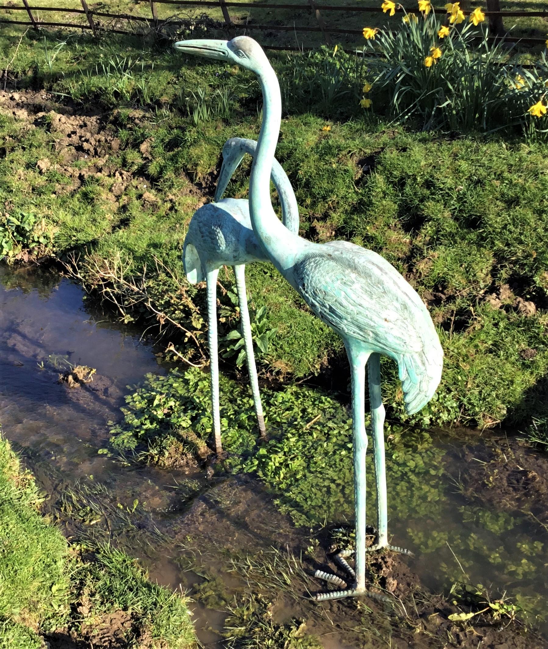 Early 20th Century Large Pair of Japanese Bronze Life-Size Cranes For Sale 11