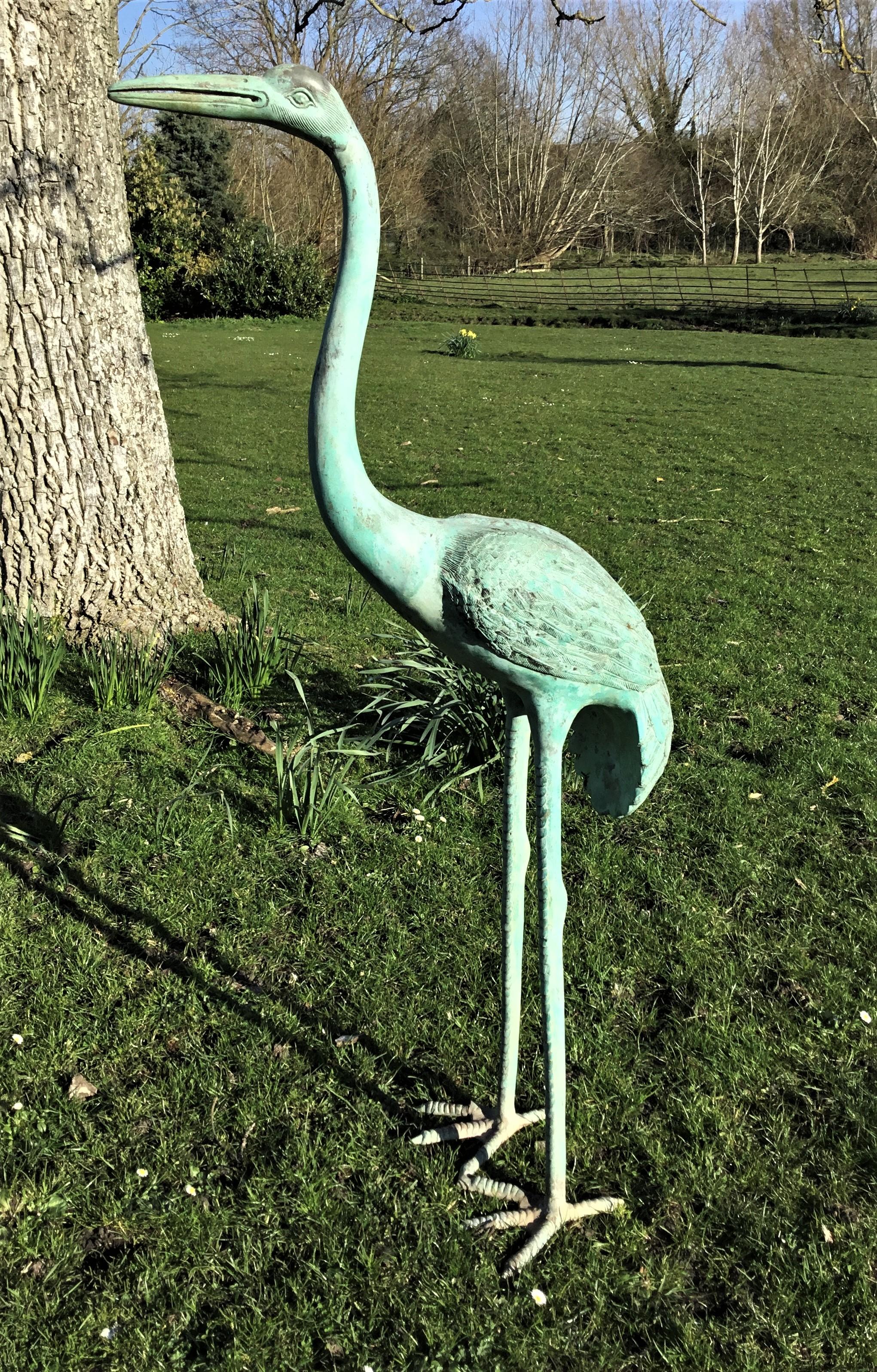 Early 20th Century Large Pair of Japanese Bronze Life-Size Cranes In Good Condition For Sale In Moreton-in-Marsh, Gloucestershire