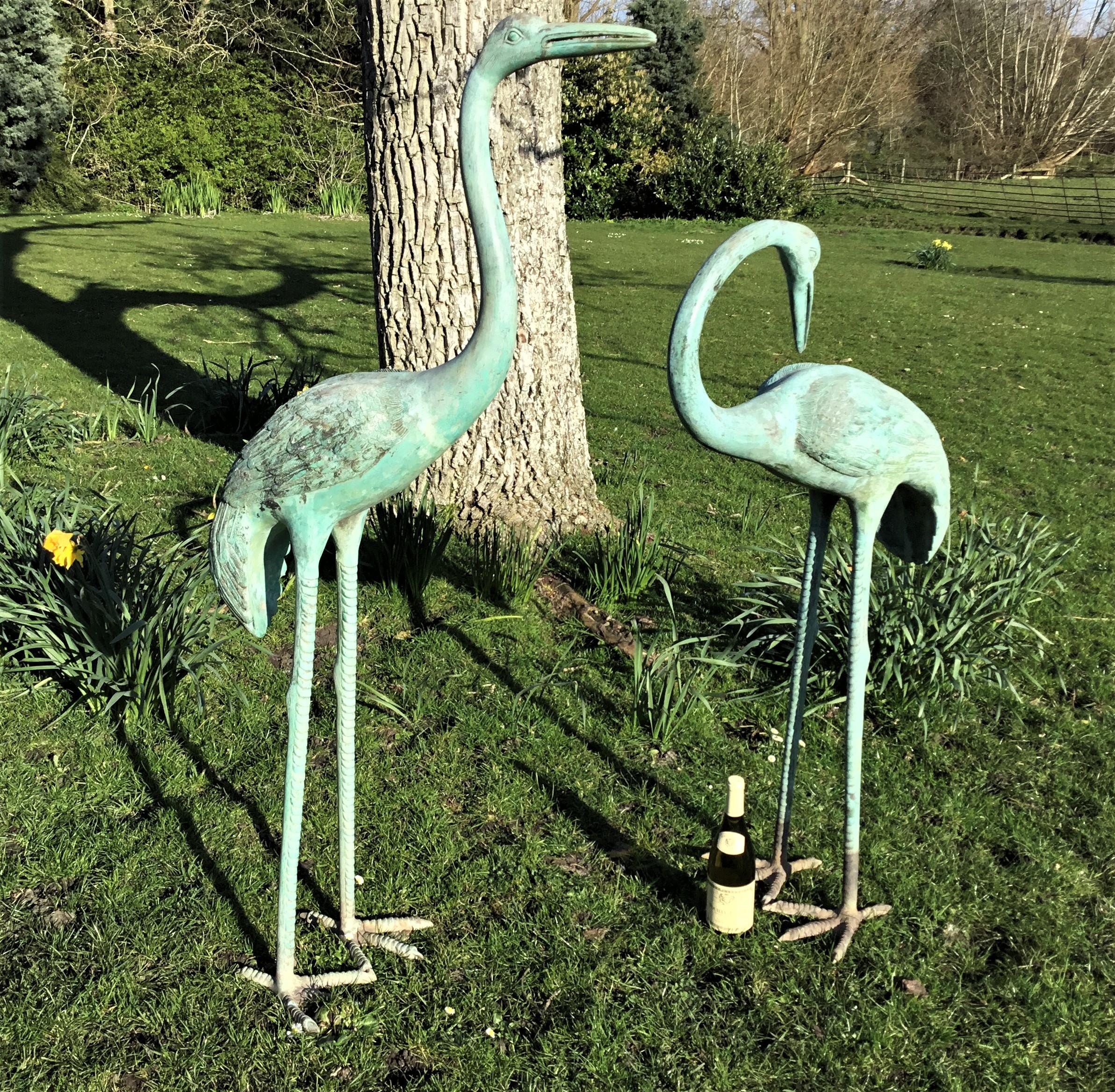 Early 20th Century Large Pair of Japanese Bronze Life-Size Cranes For Sale 2