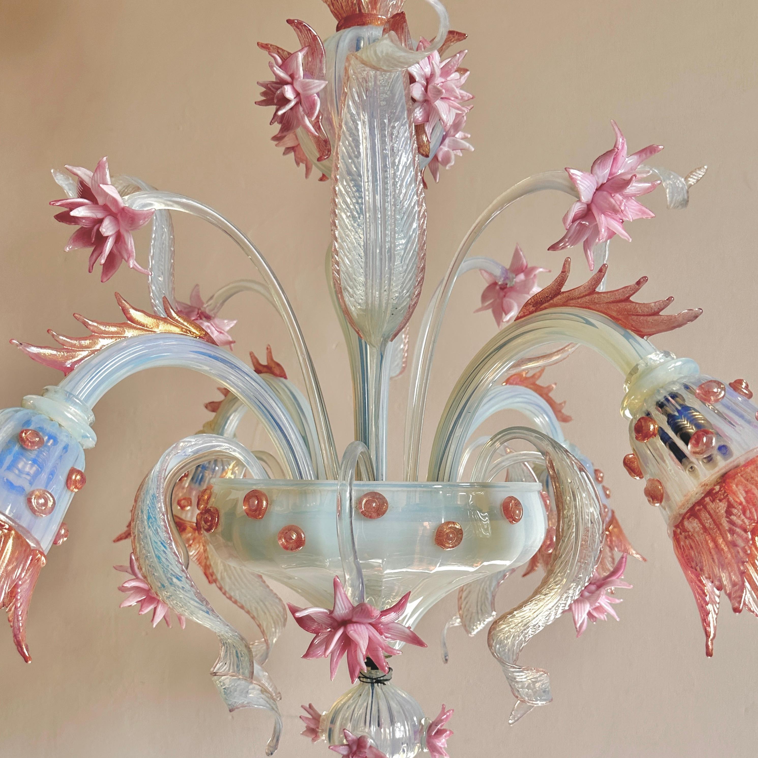Italian Early C20th Murano Opaline Glass Chandelier For Sale