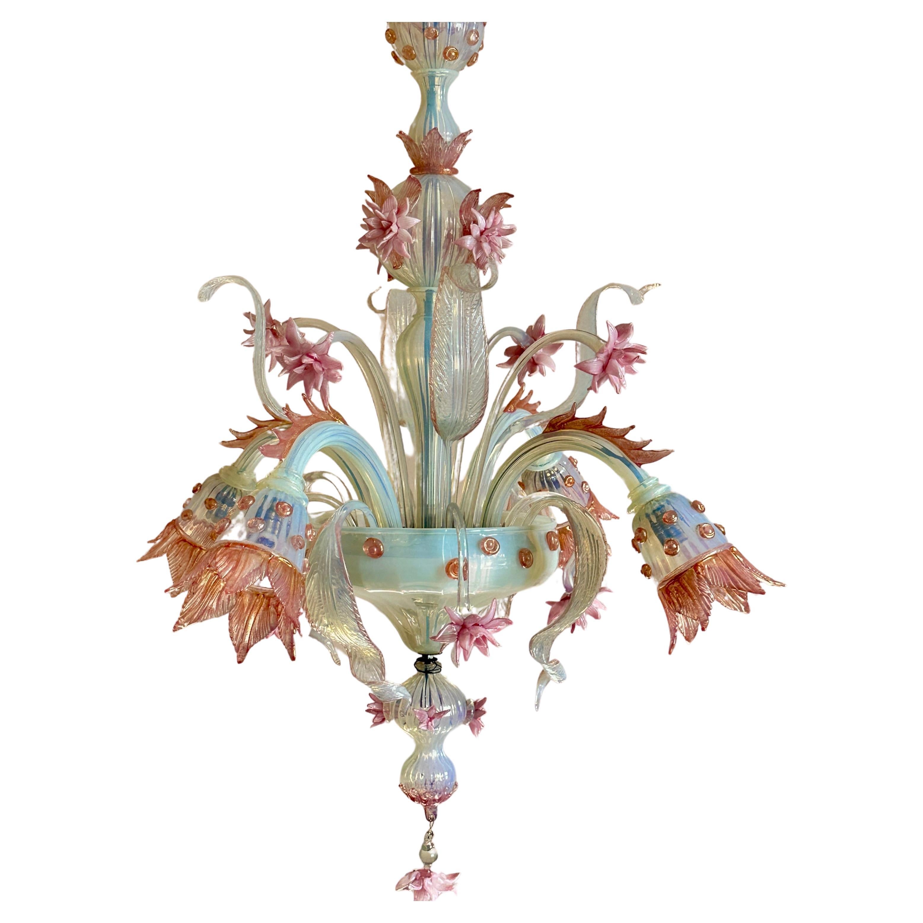 Early C20th Murano Opaline Glass Chandelier For Sale