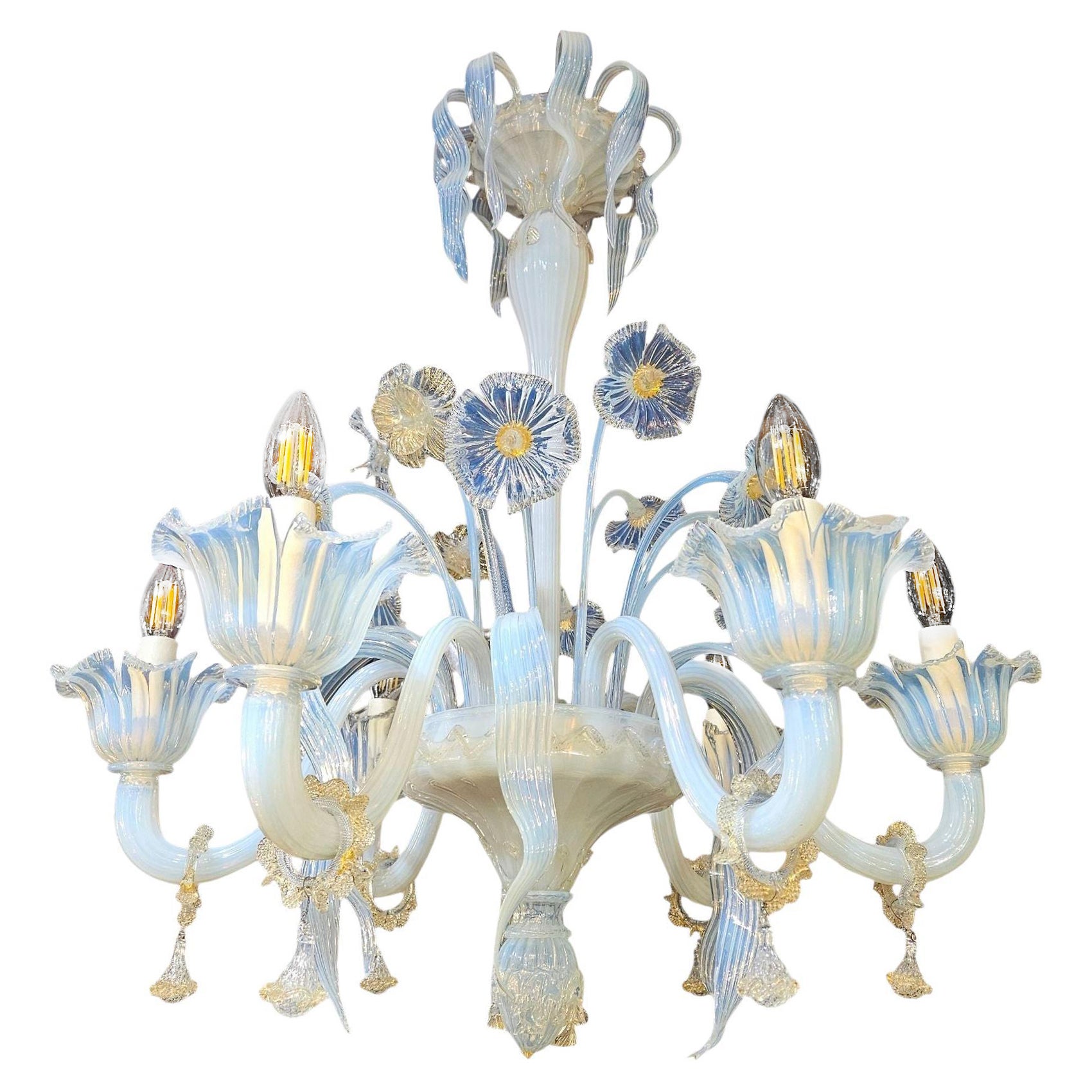Early C20th Six Branch Milky Murano Chandelier
