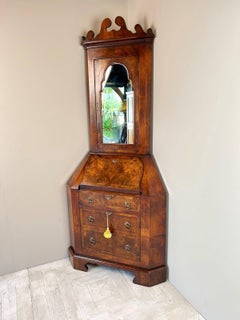 Early C20th Walnut Corner Bureau Bookcase In The Georgian Style