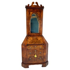 Antique Early C20th Walnut Corner Bureau Bookcase In The Georgian Style