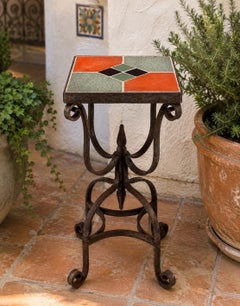 Early California Spanish Revival Wrought Iron and Geometric Tile Side Table