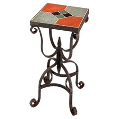 Early California Spanish Revival Wrought Iron and Geometric Tile Side Table