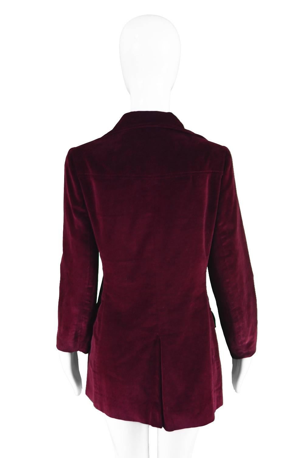 Early Calvin Klein Vintage 1970s Dark Red Velvet Dagger Collar Mod Jacket For Sale 2