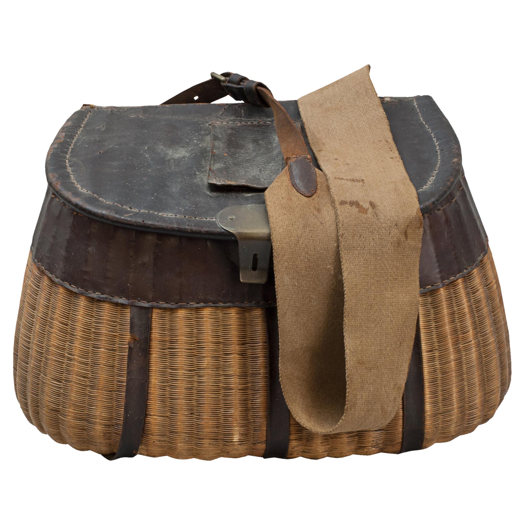 Early Cane And Leather Fishing Creel