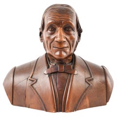 Early Carved Folk Art Wood Bust of a Gentleman