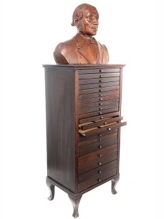 Early Carved Folk Art Wood Bust on Music Cabinet