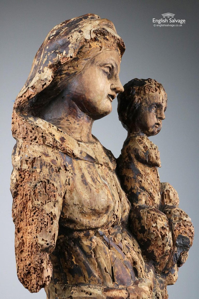 Early Carved Lime Wood Madonna and Child Statue, 20th Century For Sale ...