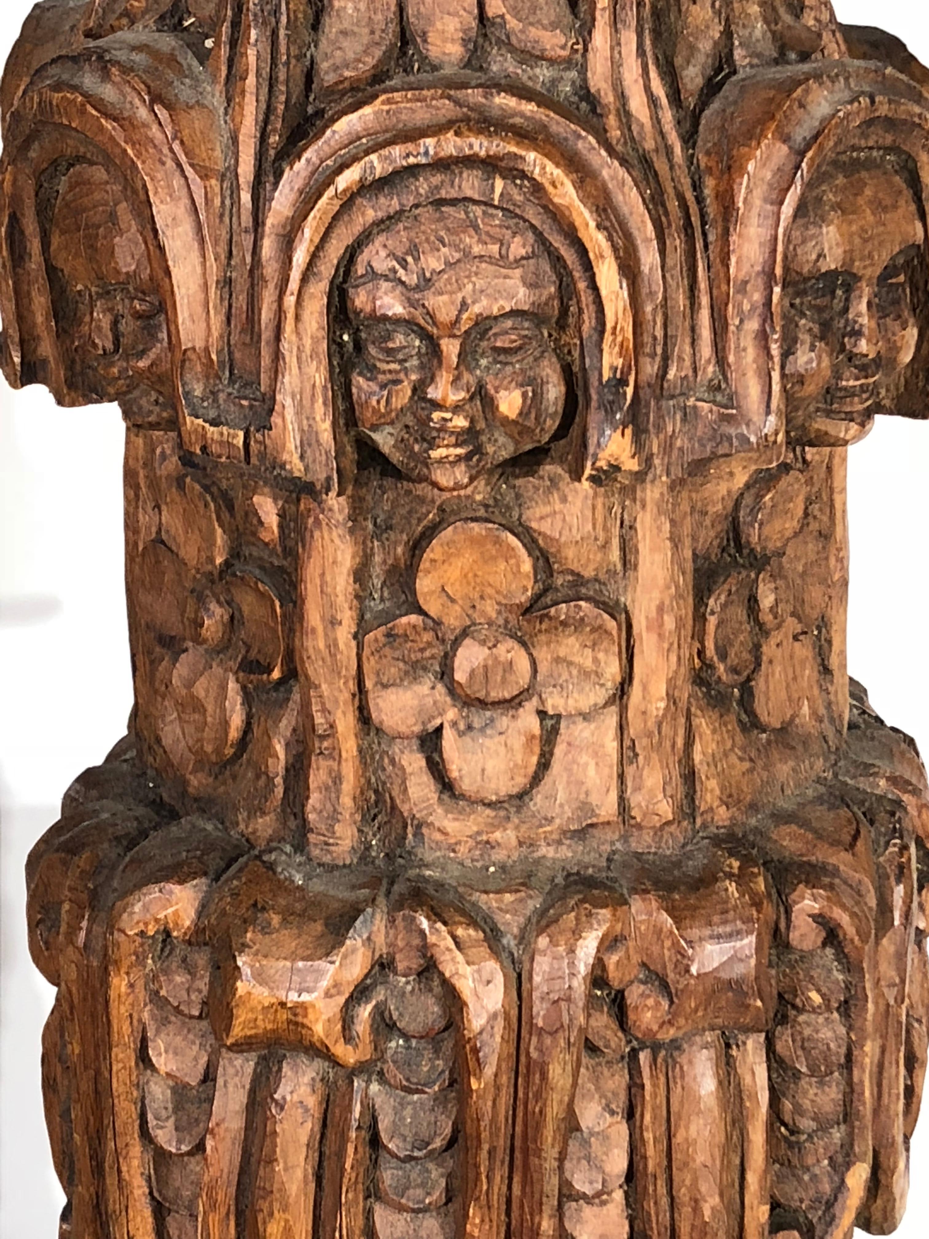 Early Carved Oak Column, English 4