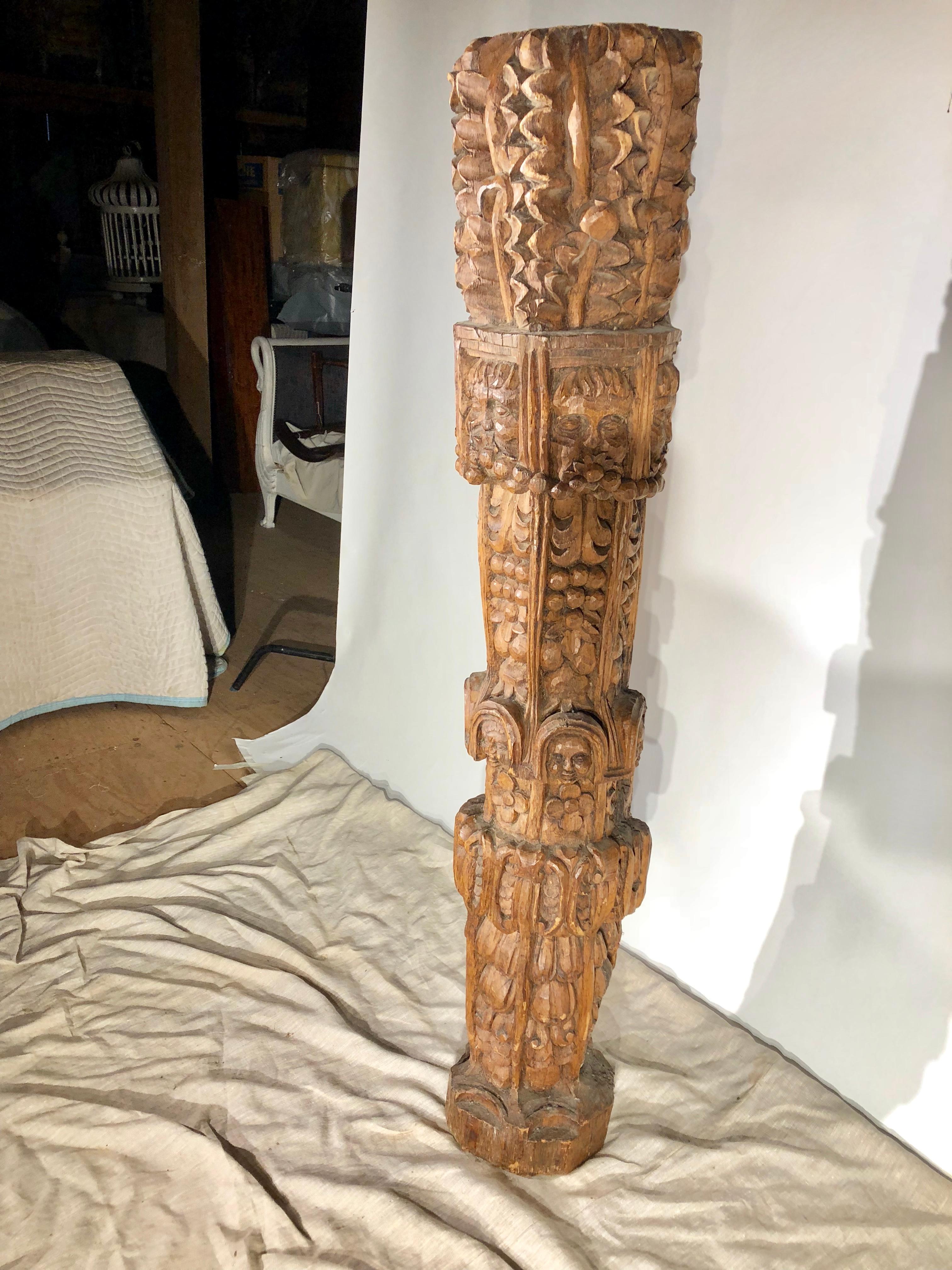 Early Carved Oak Column, English 5