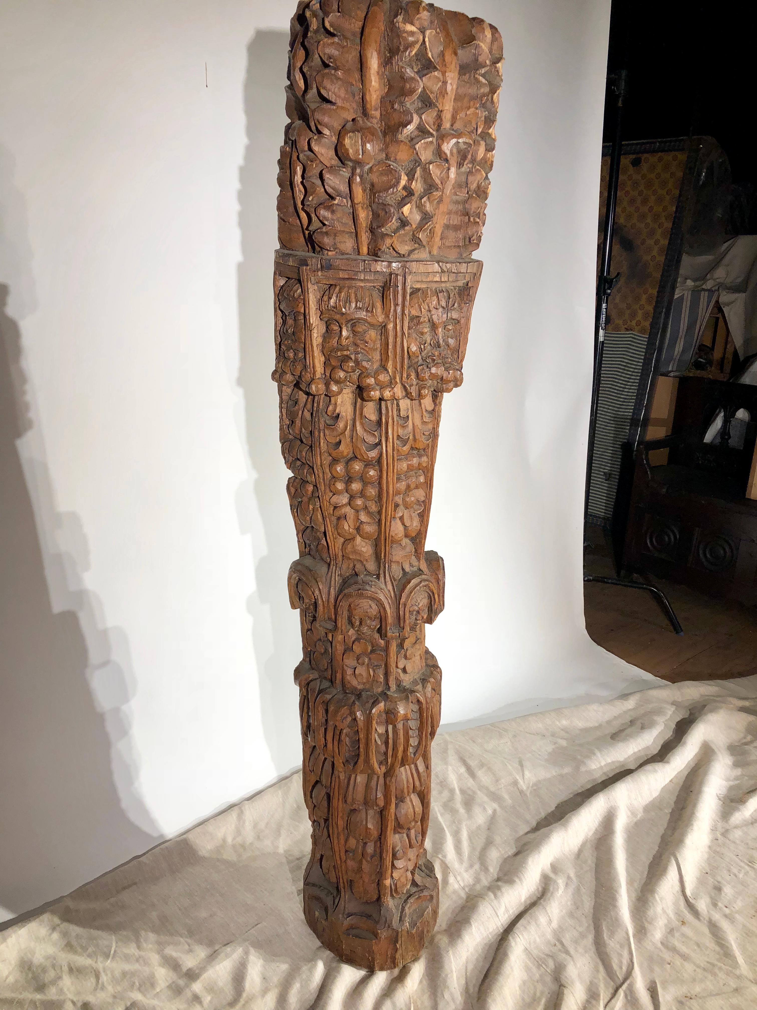 Early Carved Oak Column, English 6