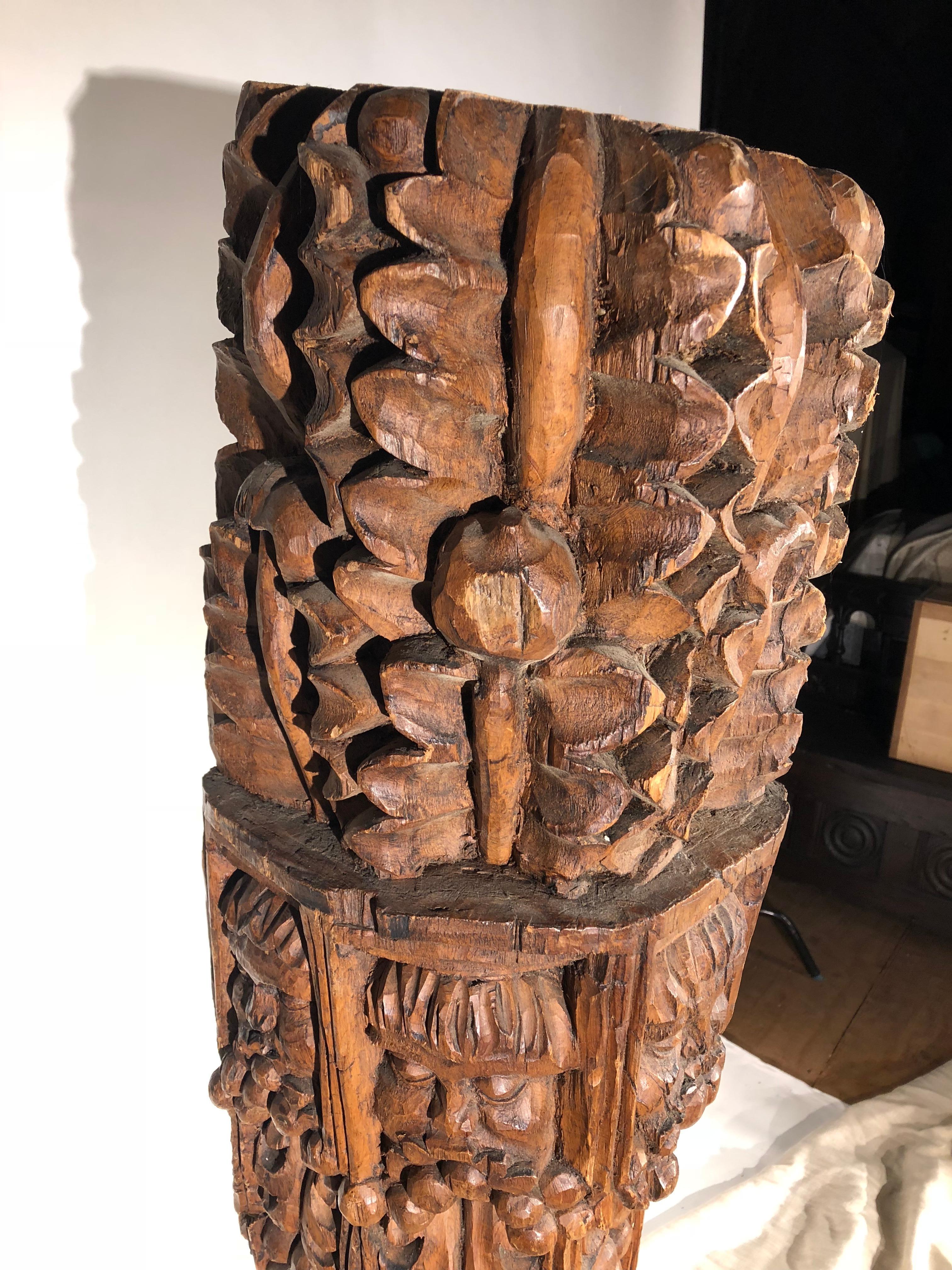 Early Carved Oak Column, English 7