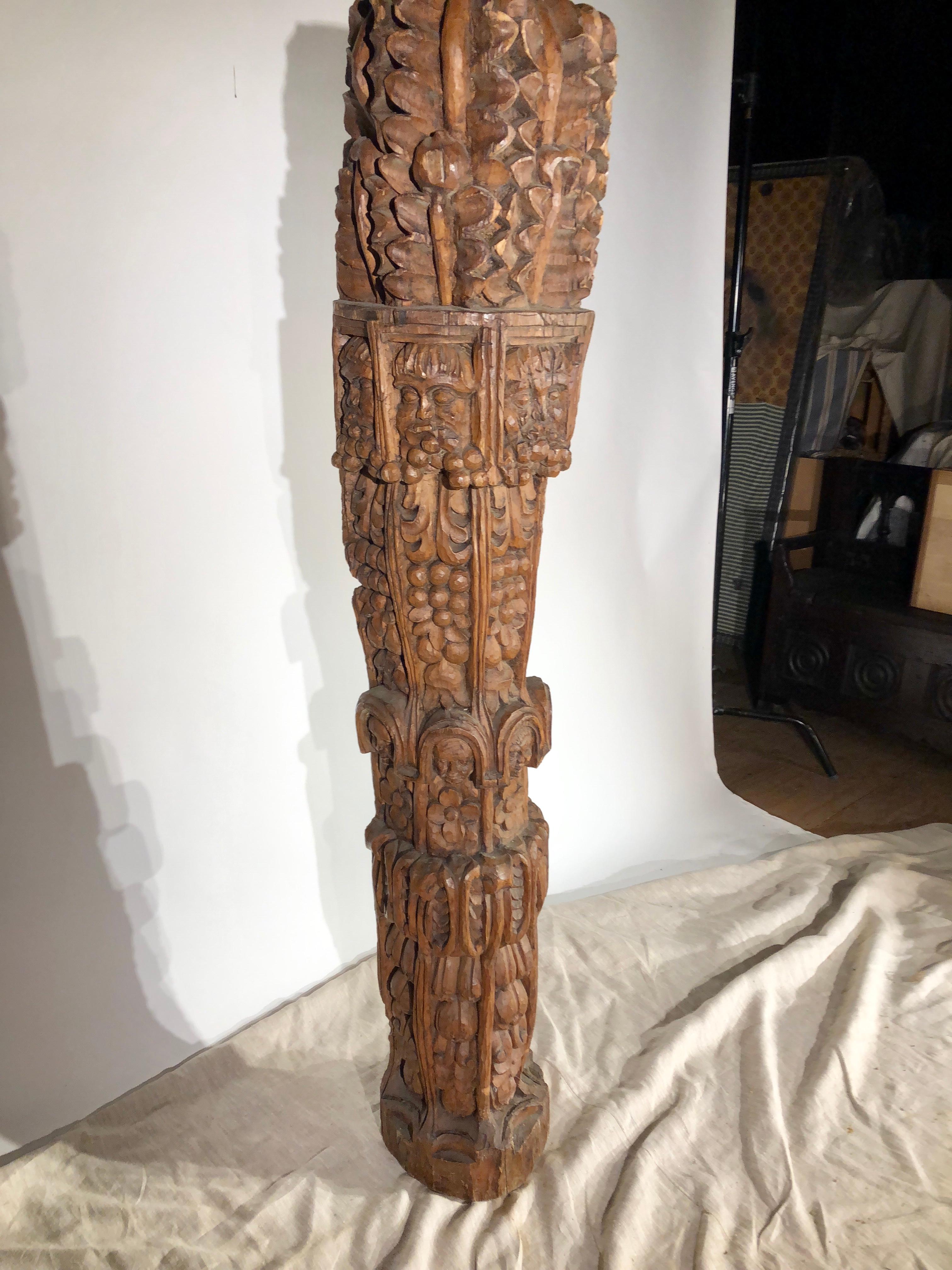 Early Carved Oak Column, English 8