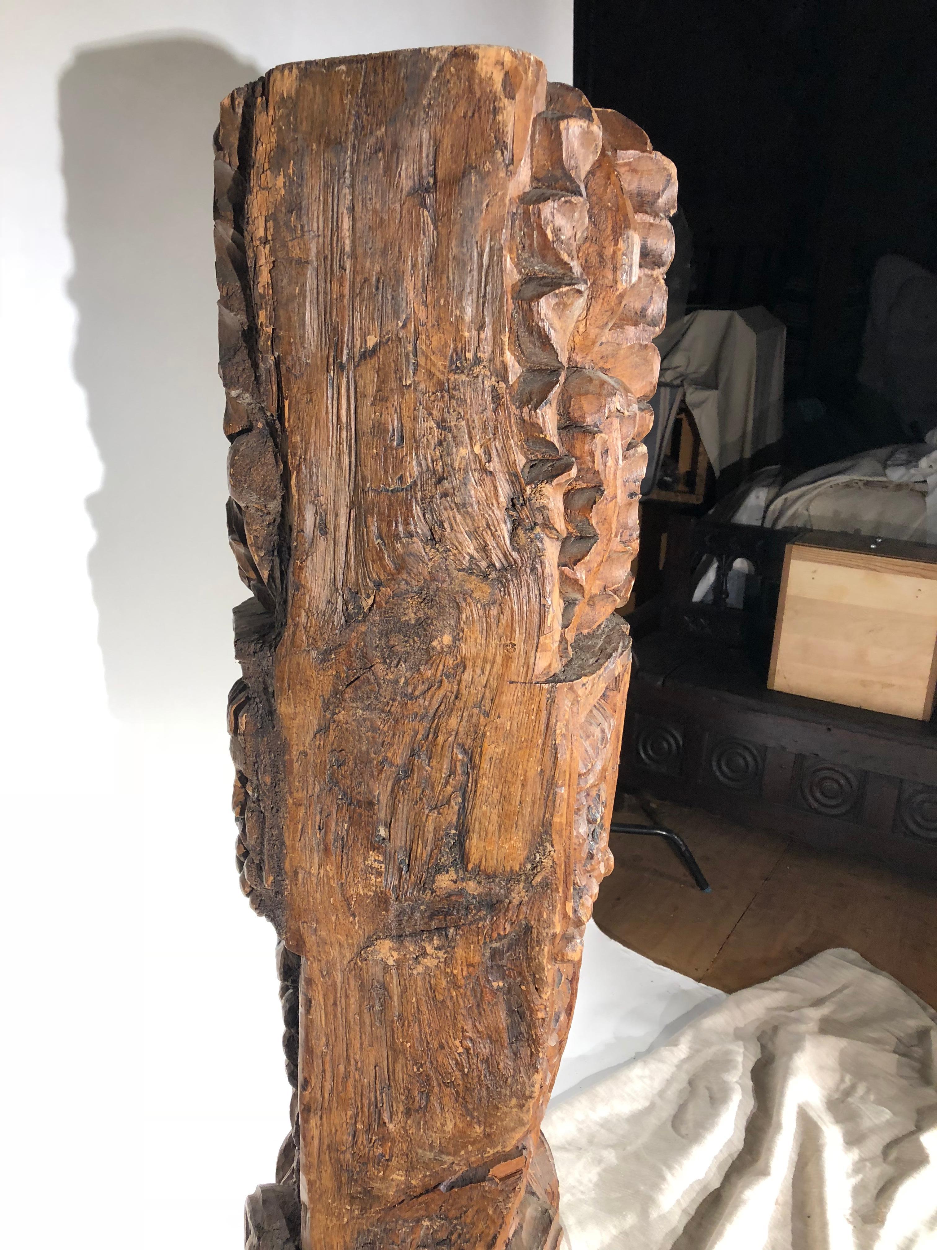 Early Carved Oak Column, English 9